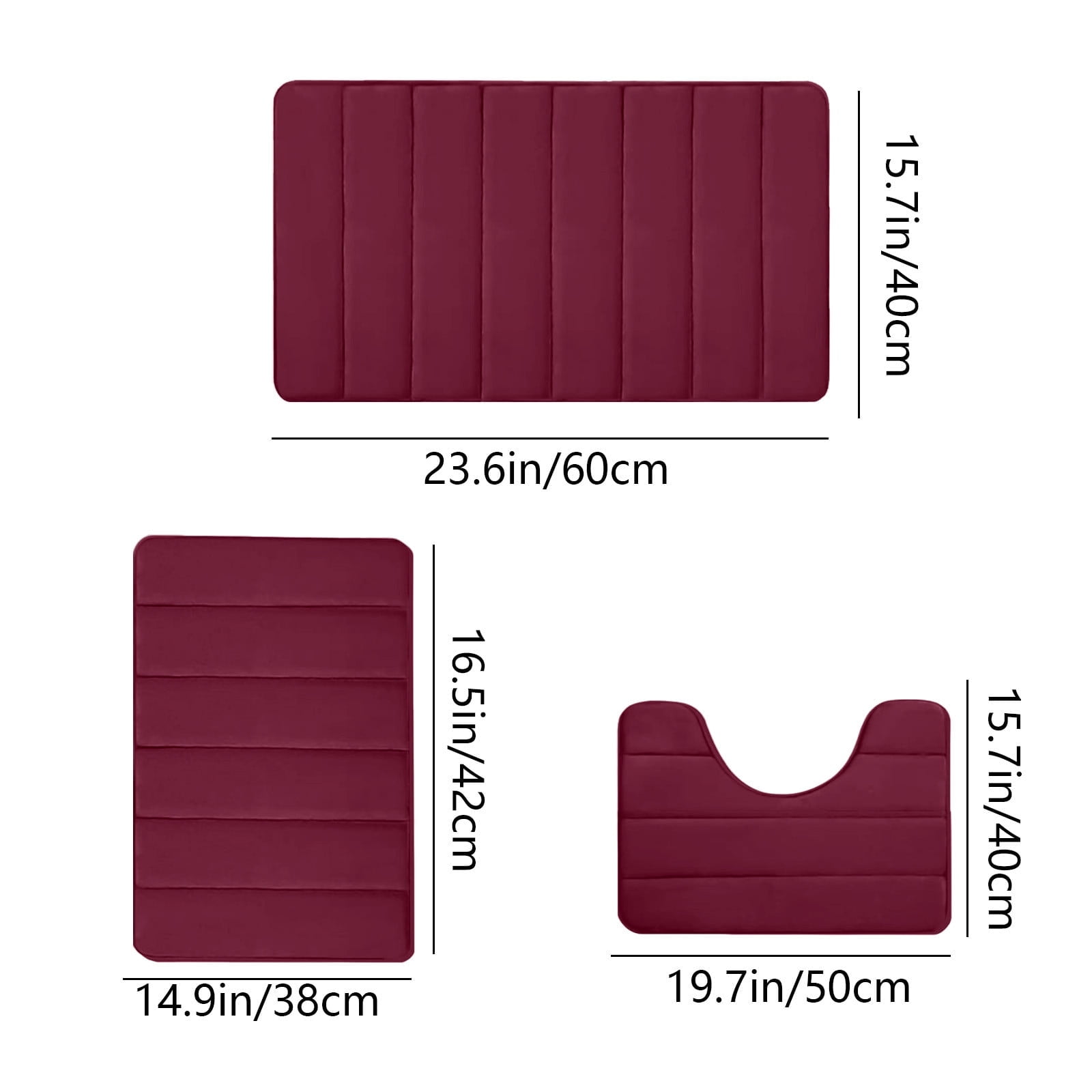 PALIFEUR Memory Foam Toilet Rug, Non-Slip Bathroom Rugs, Toilet Rugs U Shaped Washable, Commode Contour Rug, Soft Comfortable Super Water Absorption #3_Red - Image 3