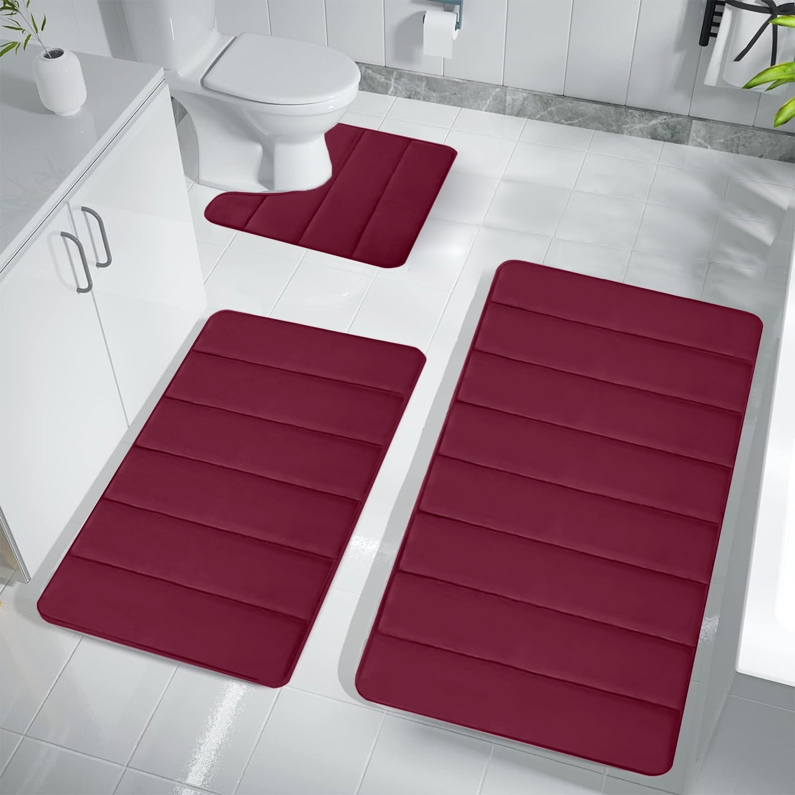 PALIFEUR Memory Foam Toilet Rug, Non-Slip Bathroom Rugs, Toilet Rugs U Shaped Washable, Commode Contour Rug, Soft Comfortable Super Water Absorption #3_Red - Image 5
