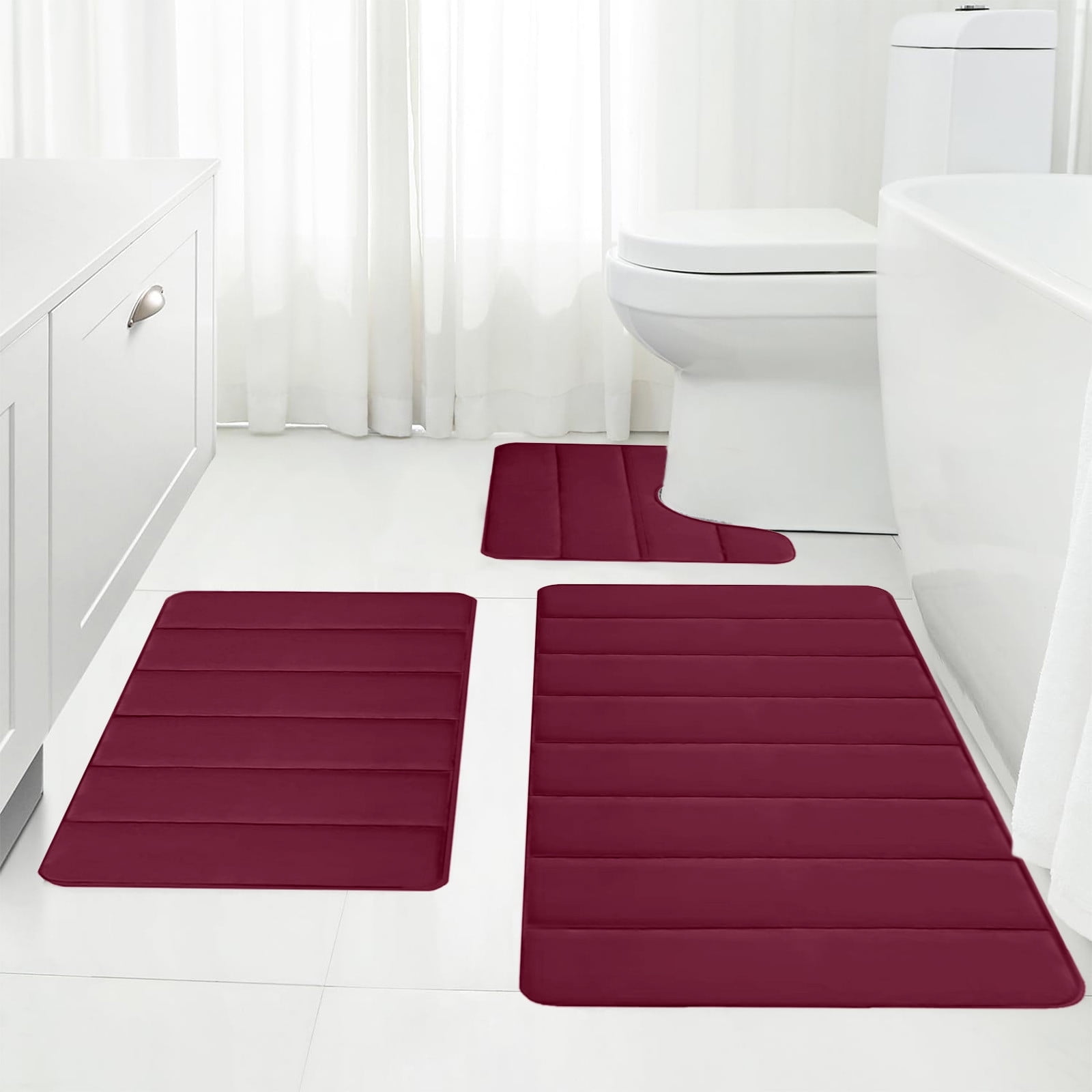 PALIFEUR Memory Foam Toilet Rug, Non-Slip Bathroom Rugs, Toilet Rugs U Shaped Washable, Commode Contour Rug, Soft Comfortable Super Water Absorption #3_Red - Image 6