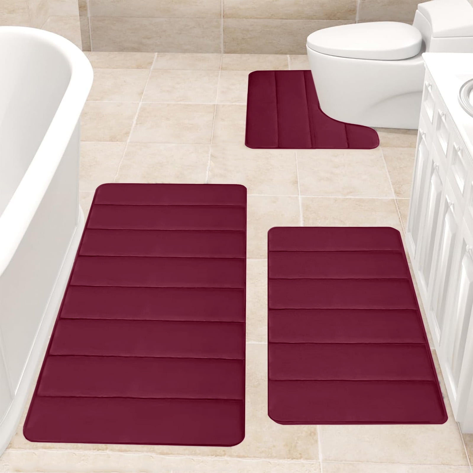 PALIFEUR Memory Foam Toilet Rug, Non-Slip Bathroom Rugs, Toilet Rugs U Shaped Washable, Commode Contour Rug, Soft Comfortable Super Water Absorption #3_Red - Image 8
