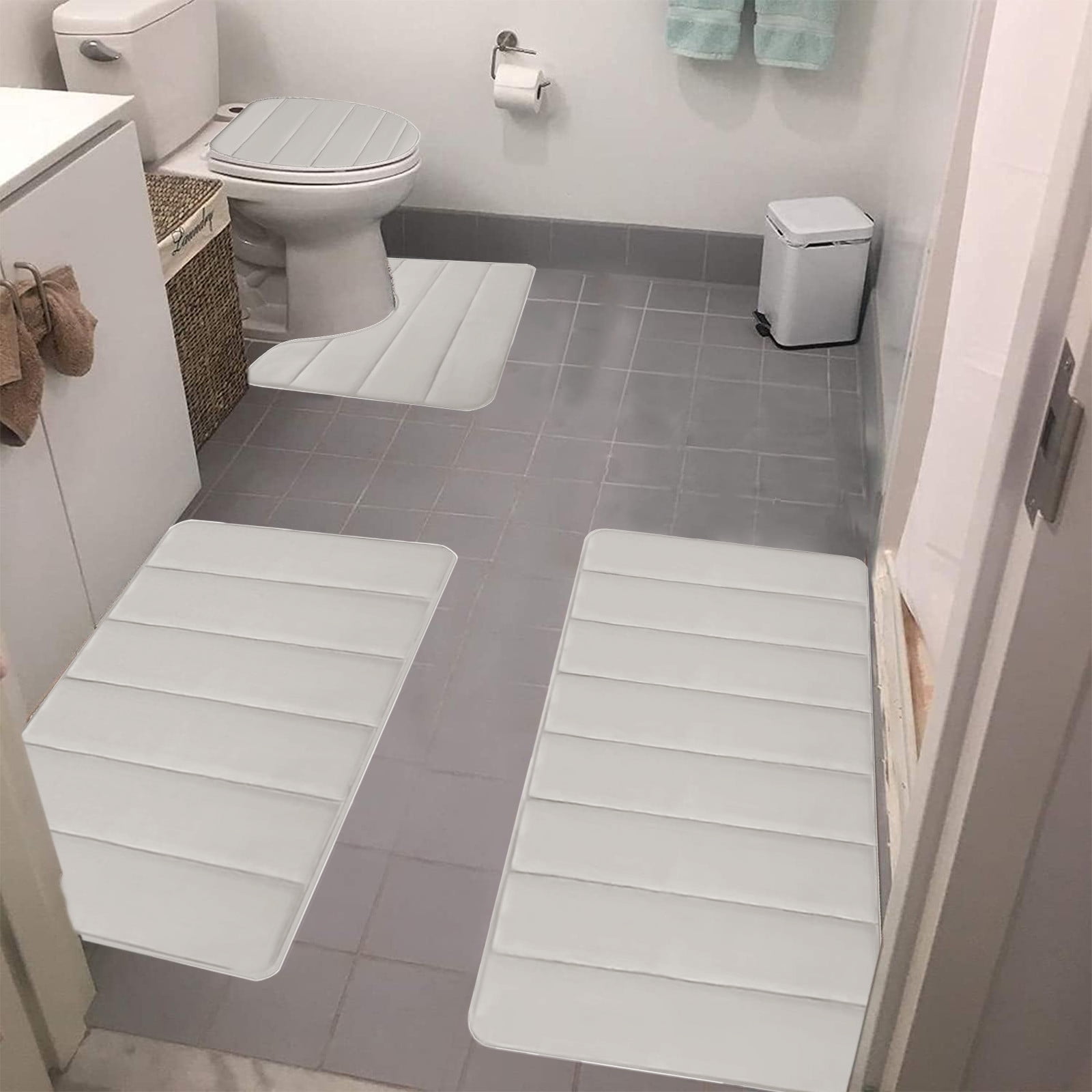 PALIFEUR Memory Foam Toilet Rug, Non-Slip Bathroom Rugs, Toilet Rugs U Shaped Washable, Commode Contour Rug, Soft Comfortable Super Water Absorption #4_Beige - Image 4