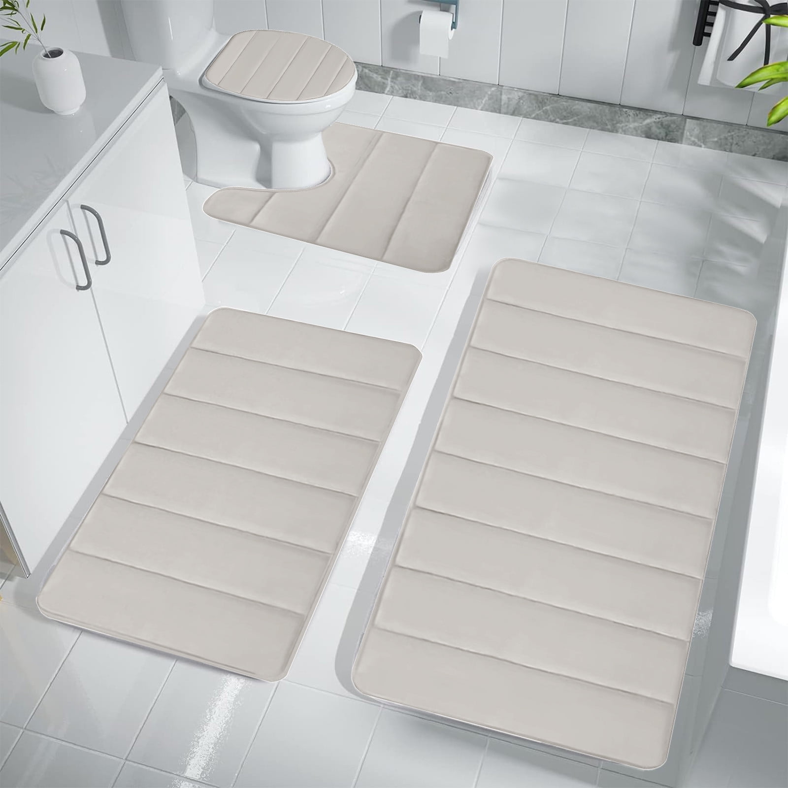 PALIFEUR Memory Foam Toilet Rug, Non-Slip Bathroom Rugs, Toilet Rugs U Shaped Washable, Commode Contour Rug, Soft Comfortable Super Water Absorption #4_Beige - Image 5