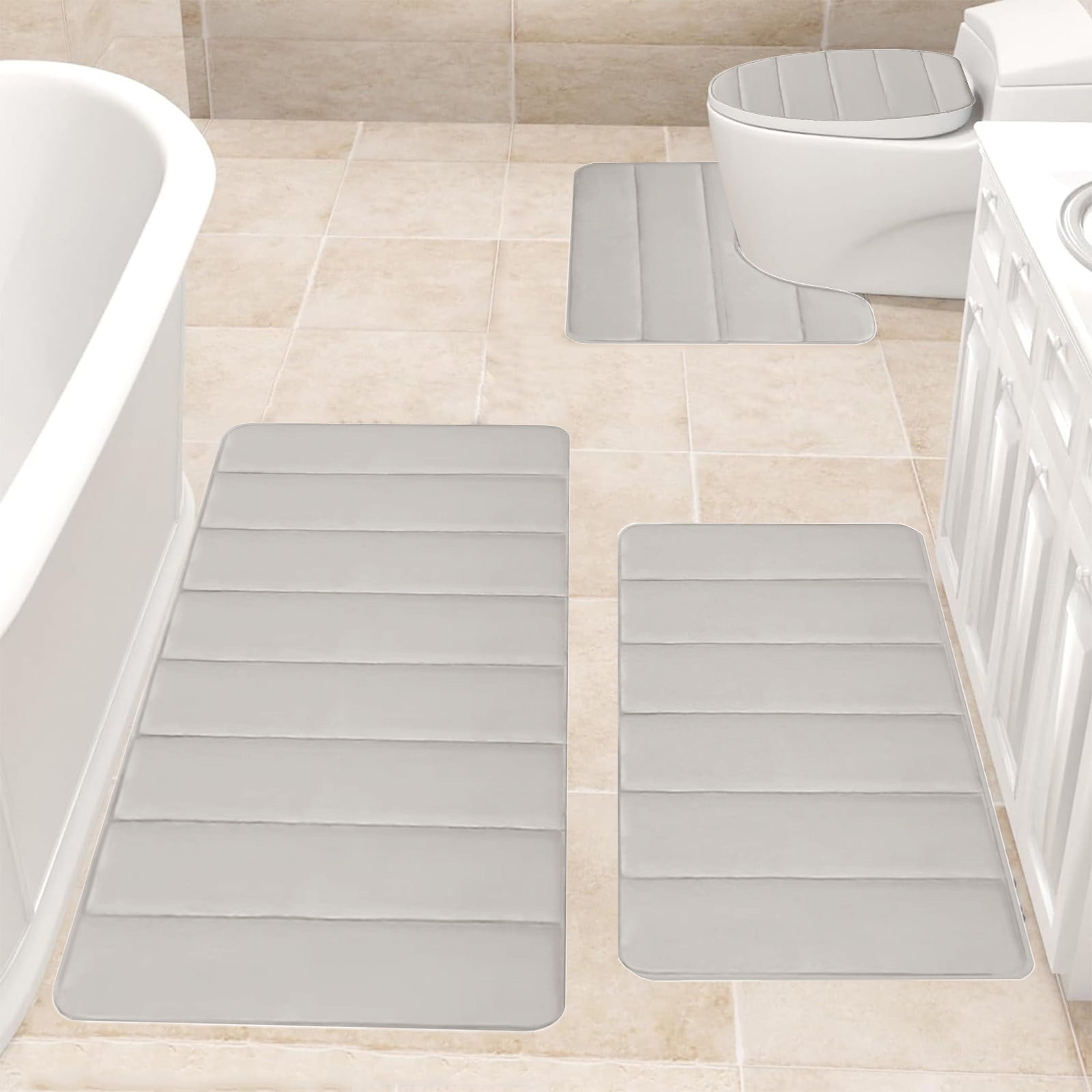 PALIFEUR Memory Foam Toilet Rug, Non-Slip Bathroom Rugs, Toilet Rugs U Shaped Washable, Commode Contour Rug, Soft Comfortable Super Water Absorption #4_Beige - Image 7