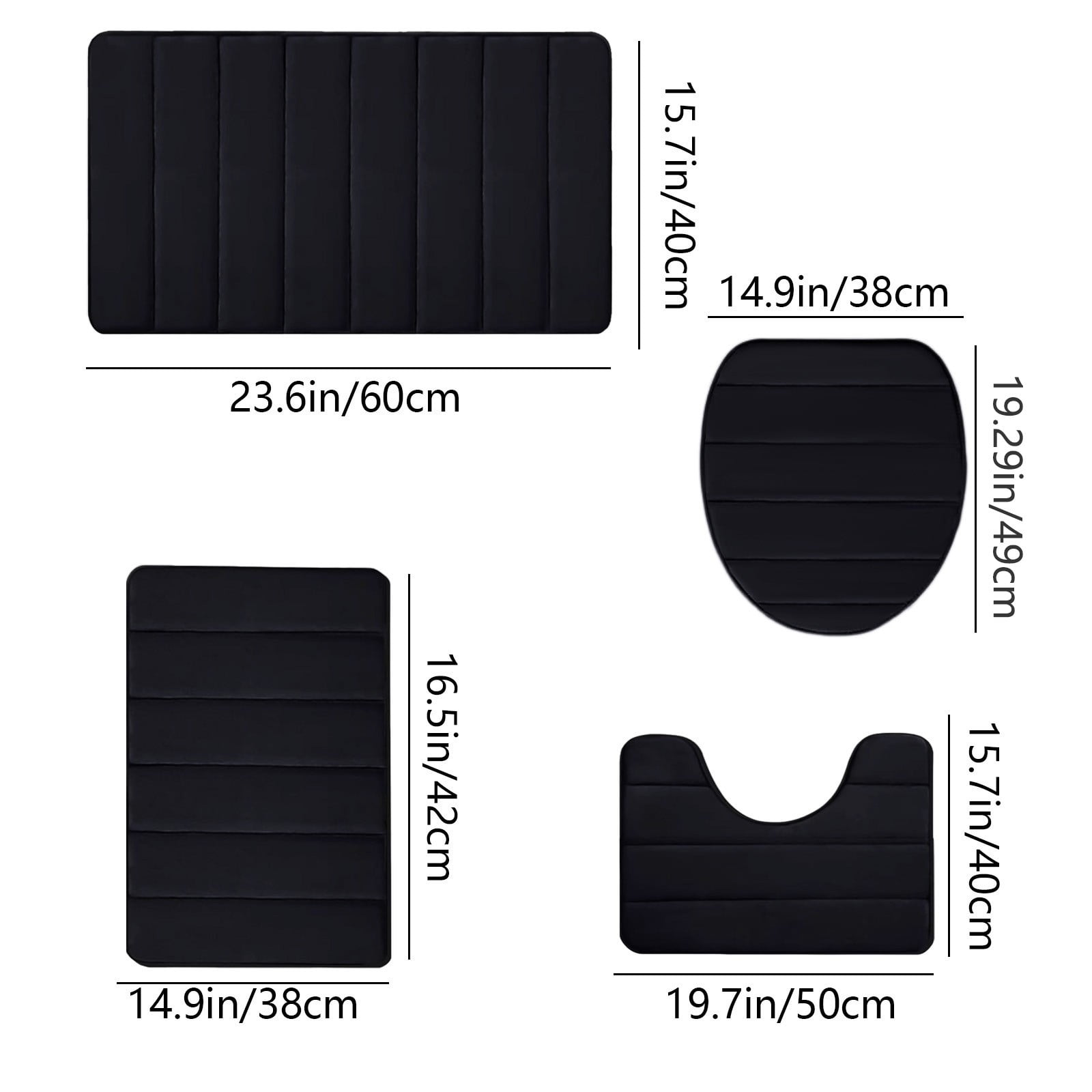 PALIFEUR Memory Foam Toilet Rug, Non-Slip Bathroom Rugs, Toilet Rugs U Shaped Washable, Commode Contour Rug, Soft Comfortable Super Water Absorption #4_Black - Image 3