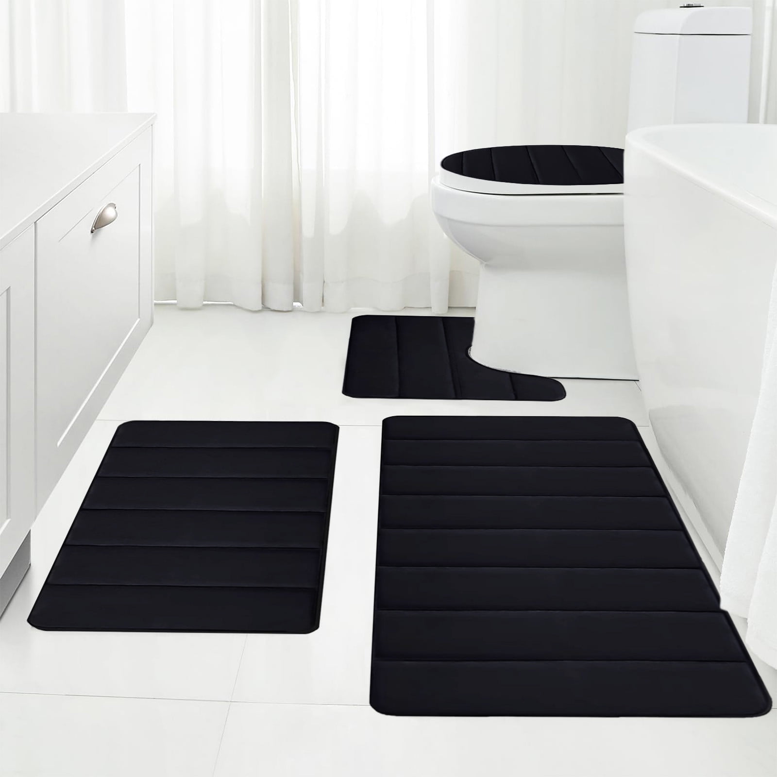 PALIFEUR Memory Foam Toilet Rug, Non-Slip Bathroom Rugs, Toilet Rugs U Shaped Washable, Commode Contour Rug, Soft Comfortable Super Water Absorption #4_Black - Image 7