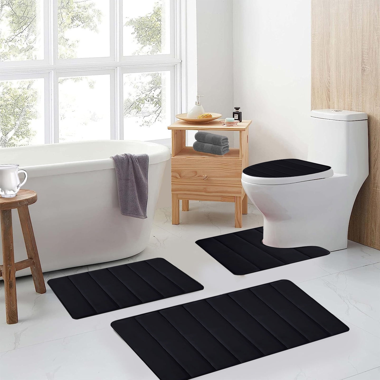PALIFEUR Memory Foam Toilet Rug, Non-Slip Bathroom Rugs, Toilet Rugs U Shaped Washable, Commode Contour Rug, Soft Comfortable Super Water Absorption #4_Black - Image 8