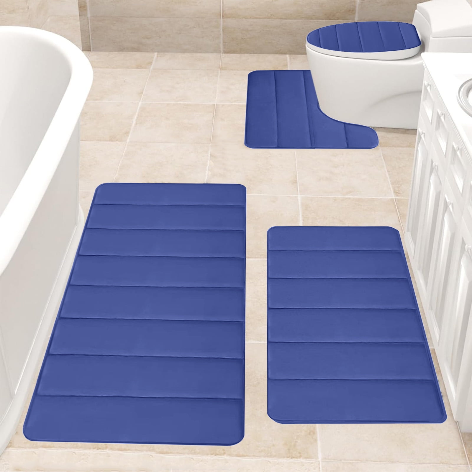 PALIFEUR Memory Foam Toilet Rug, Non-Slip Bathroom Rugs, Toilet Rugs U Shaped Washable, Commode Contour Rug, Soft Comfortable Super Water Absorption #4_Blue - Image 7