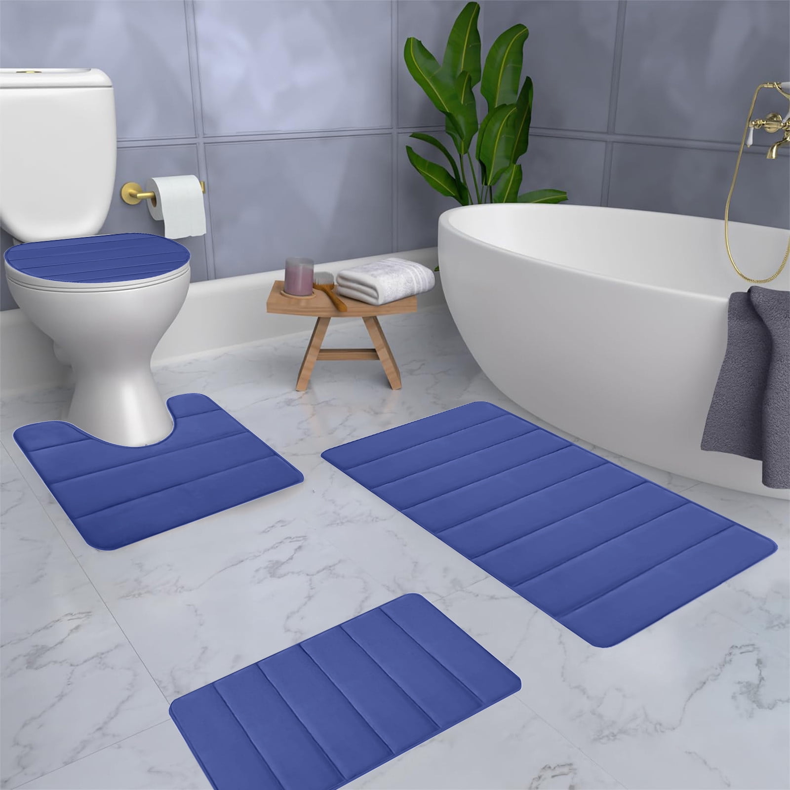 PALIFEUR Memory Foam Toilet Rug, Non-Slip Bathroom Rugs, Toilet Rugs U Shaped Washable, Commode Contour Rug, Soft Comfortable Super Water Absorption #4_Blue - Image 8