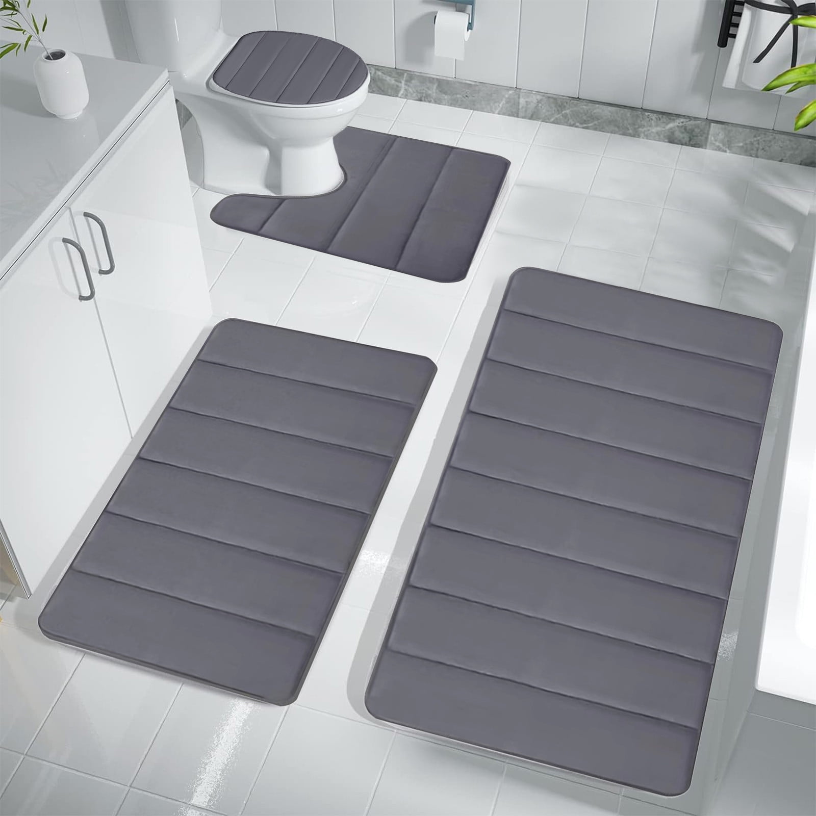 PALIFEUR Memory Foam Toilet Rug, Non-Slip Bathroom Rugs, Toilet Rugs U Shaped Washable, Commode Contour Rug, Soft Comfortable Super Water Absorption #4_Dark Gray - Image 6