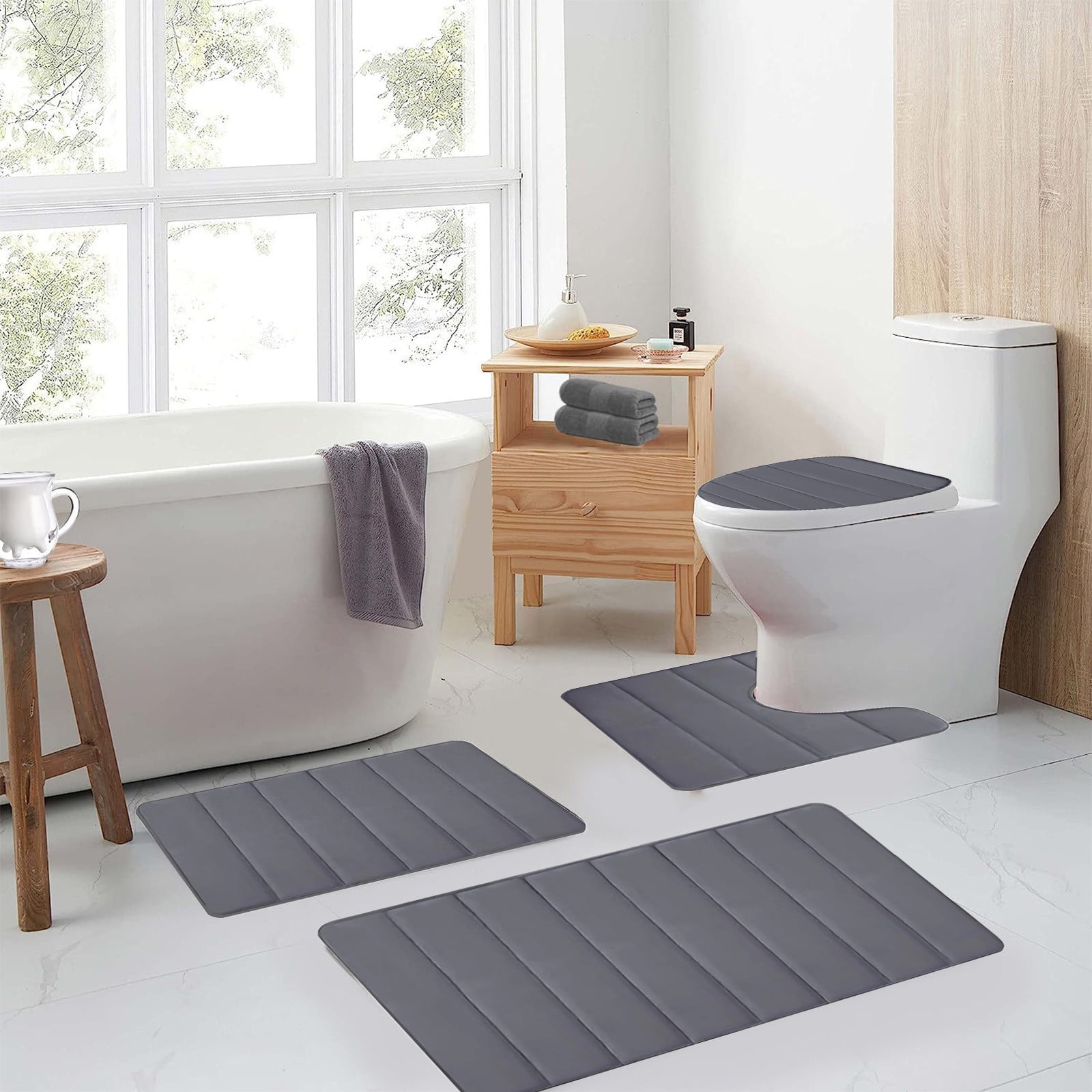 PALIFEUR Memory Foam Toilet Rug, Non-Slip Bathroom Rugs, Toilet Rugs U Shaped Washable, Commode Contour Rug, Soft Comfortable Super Water Absorption #4_Dark Gray - Image 8