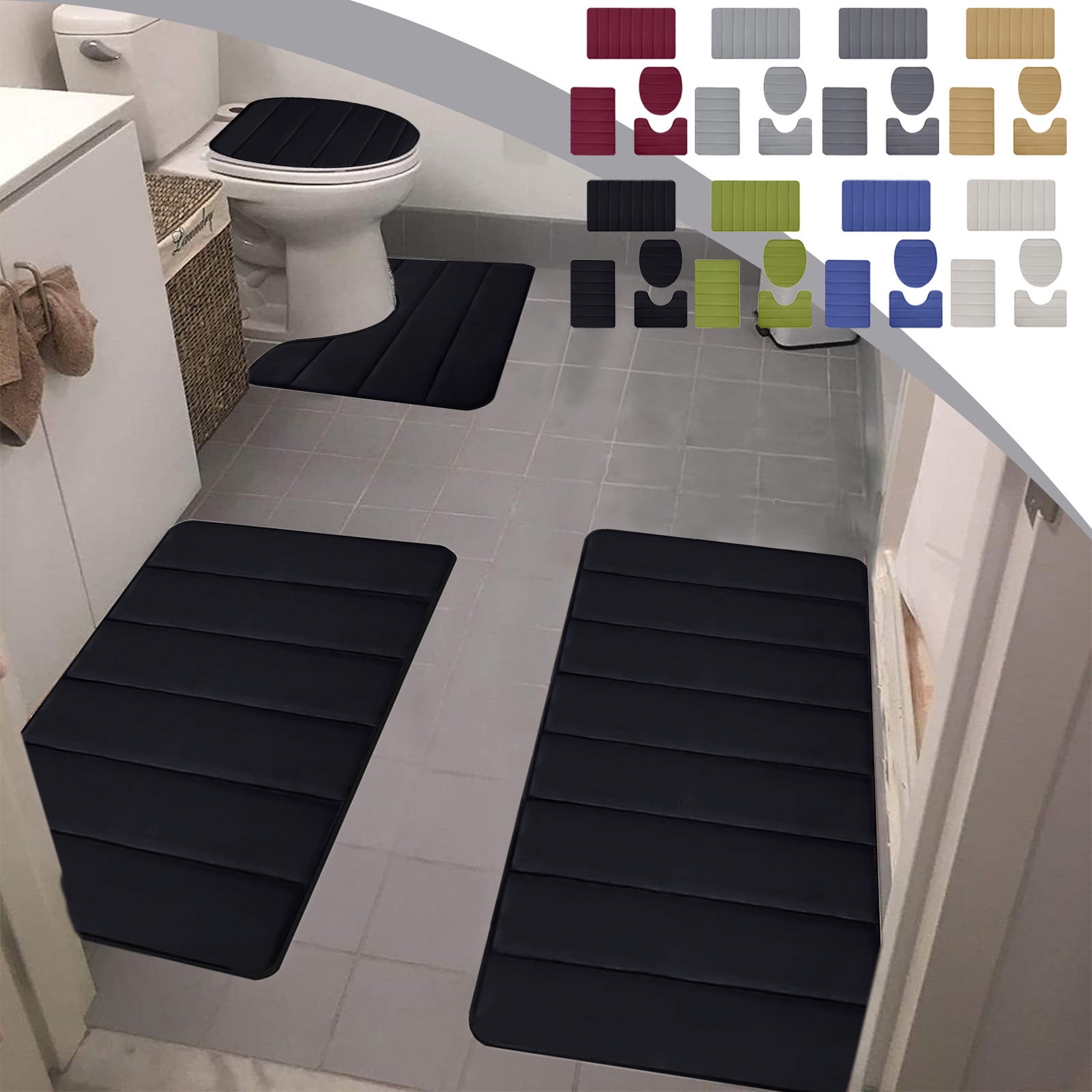 PALIFEUR Memory Foam Toilet Rug, Non-Slip Bathroom Rugs, Toilet Rugs U Shaped Washable, Commode Contour Rug, Soft Comfortable Super Water Absorption #4_Gray - Image 1