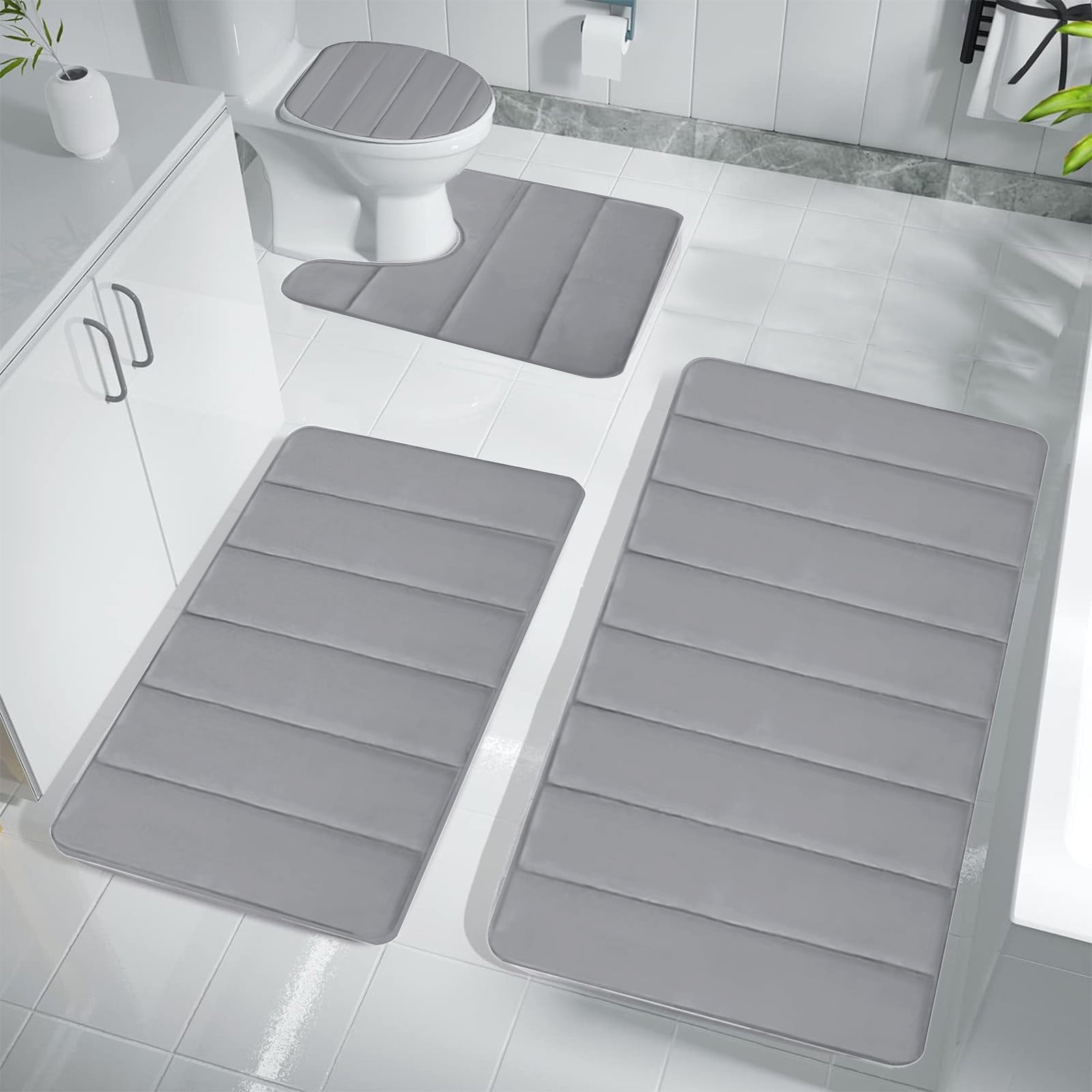 PALIFEUR Memory Foam Toilet Rug, Non-Slip Bathroom Rugs, Toilet Rugs U Shaped Washable, Commode Contour Rug, Soft Comfortable Super Water Absorption #4_Gray - Image 4