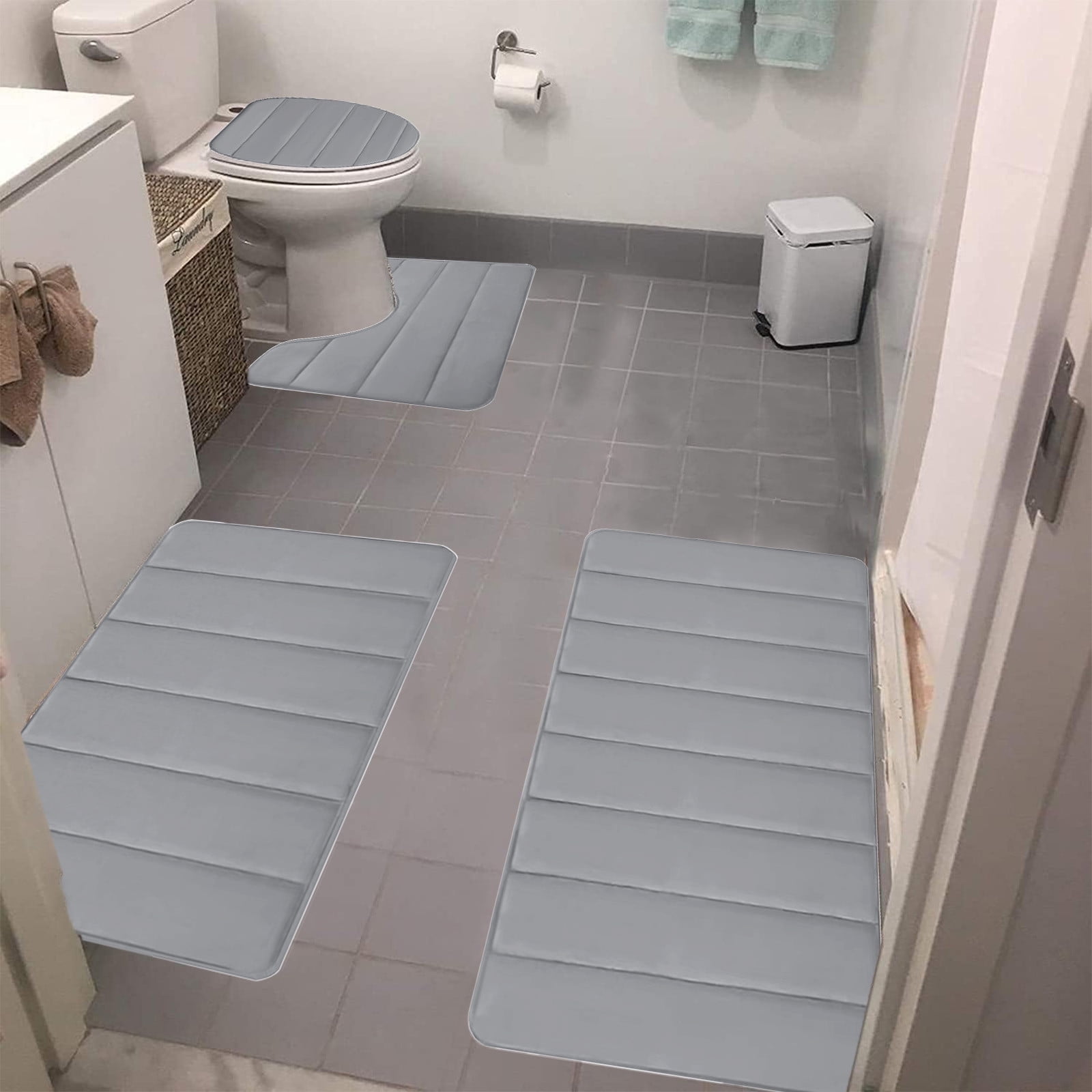PALIFEUR Memory Foam Toilet Rug, Non-Slip Bathroom Rugs, Toilet Rugs U Shaped Washable, Commode Contour Rug, Soft Comfortable Super Water Absorption #4_Gray - Image 6