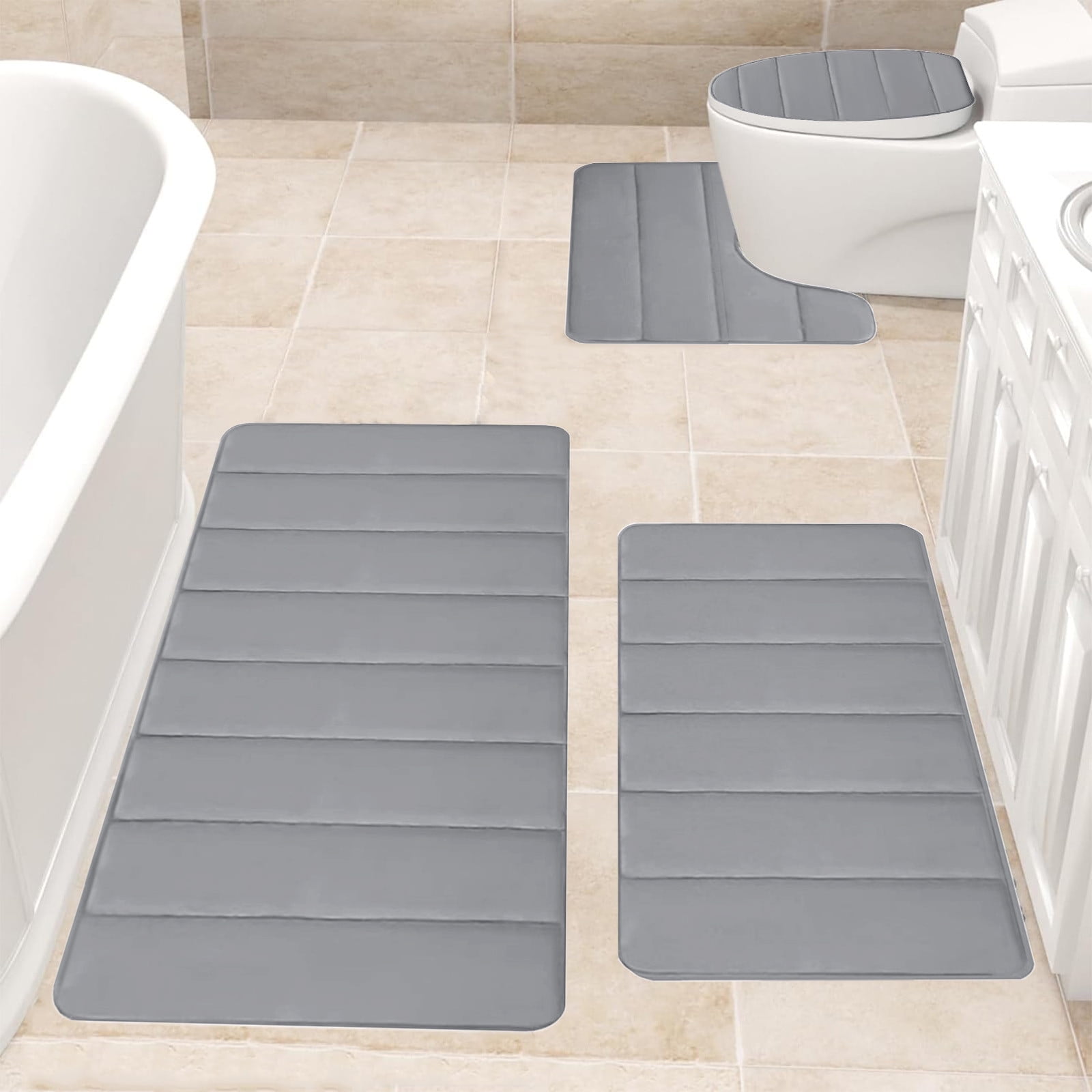 PALIFEUR Memory Foam Toilet Rug, Non-Slip Bathroom Rugs, Toilet Rugs U Shaped Washable, Commode Contour Rug, Soft Comfortable Super Water Absorption #4_Gray - Image 7