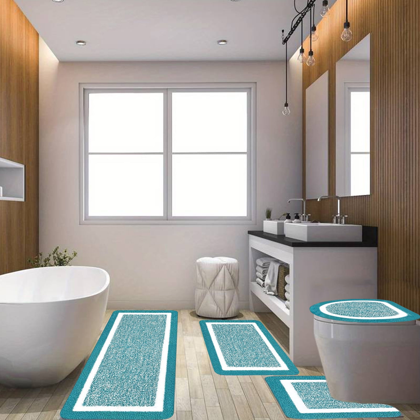 PALIFEUR Bathroom Rugs Sets, Non-Slip Bath Mat Set 4 Piece, Soft Comfortable Washable Bathroom Mat Set, Quicker Dry Bathroom Rug with Toilet Rug Blue - Image 1
