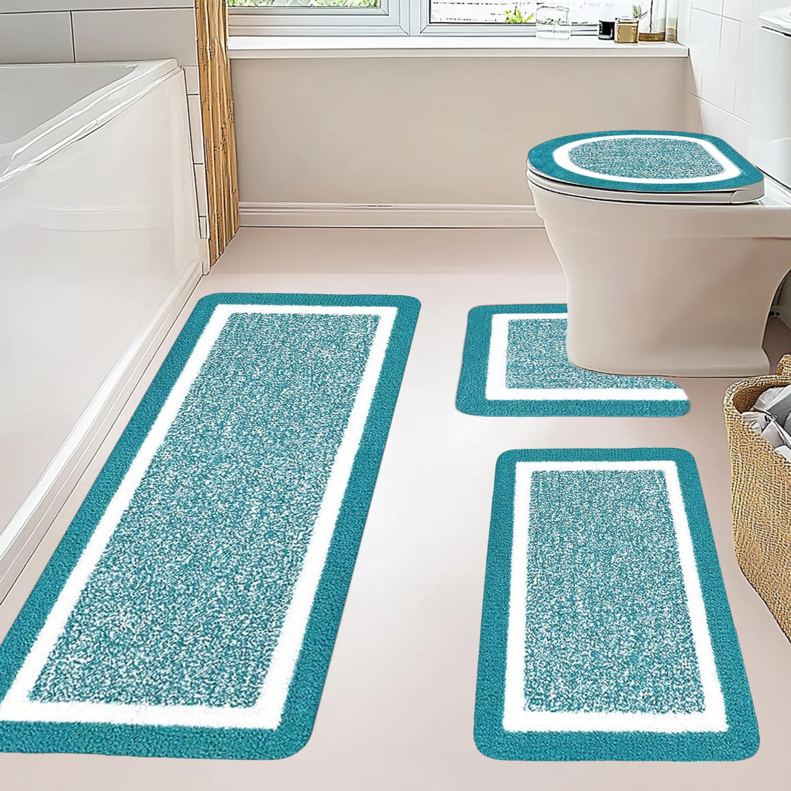 PALIFEUR Bathroom Rugs Sets, Non-Slip Bath Mat Set 4 Piece, Soft Comfortable Washable Bathroom Mat Set, Quicker Dry Bathroom Rug with Toilet Rug Blue - Image 4