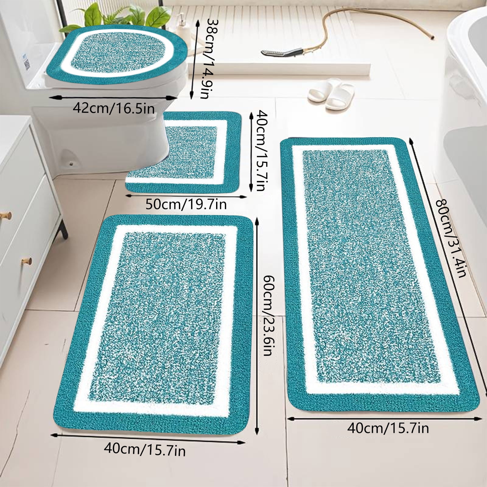 PALIFEUR Bathroom Rugs Sets, Non-Slip Bath Mat Set 4 Piece, Soft Comfortable Washable Bathroom Mat Set, Quicker Dry Bathroom Rug with Toilet Rug Blue - Image 5