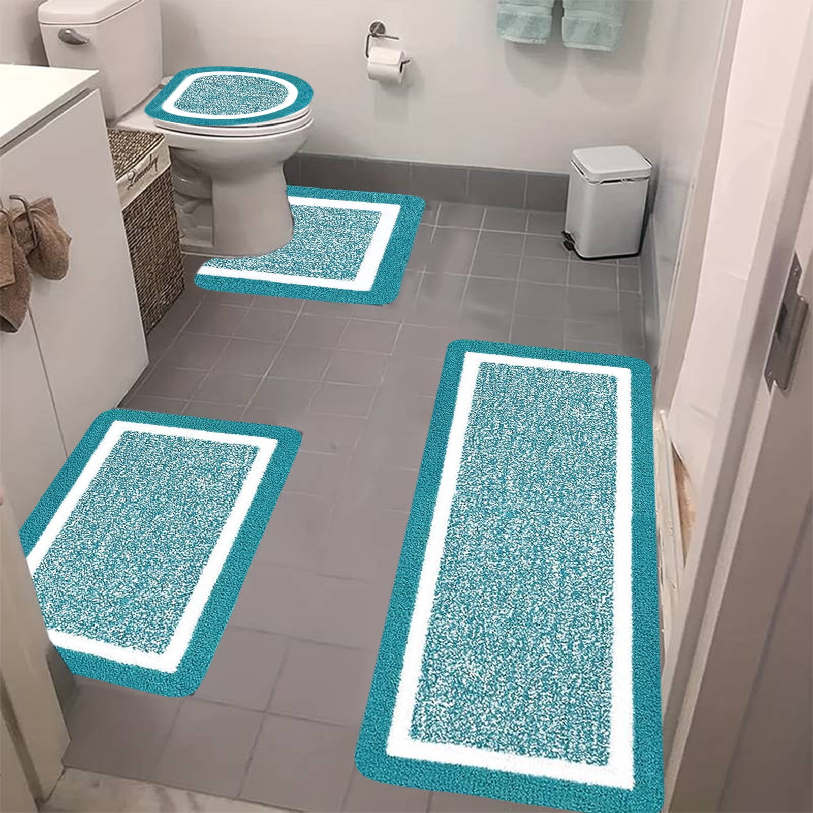 PALIFEUR Bathroom Rugs Sets, Non-Slip Bath Mat Set 4 Piece, Soft Comfortable Washable Bathroom Mat Set, Quicker Dry Bathroom Rug with Toilet Rug Blue - Image 6