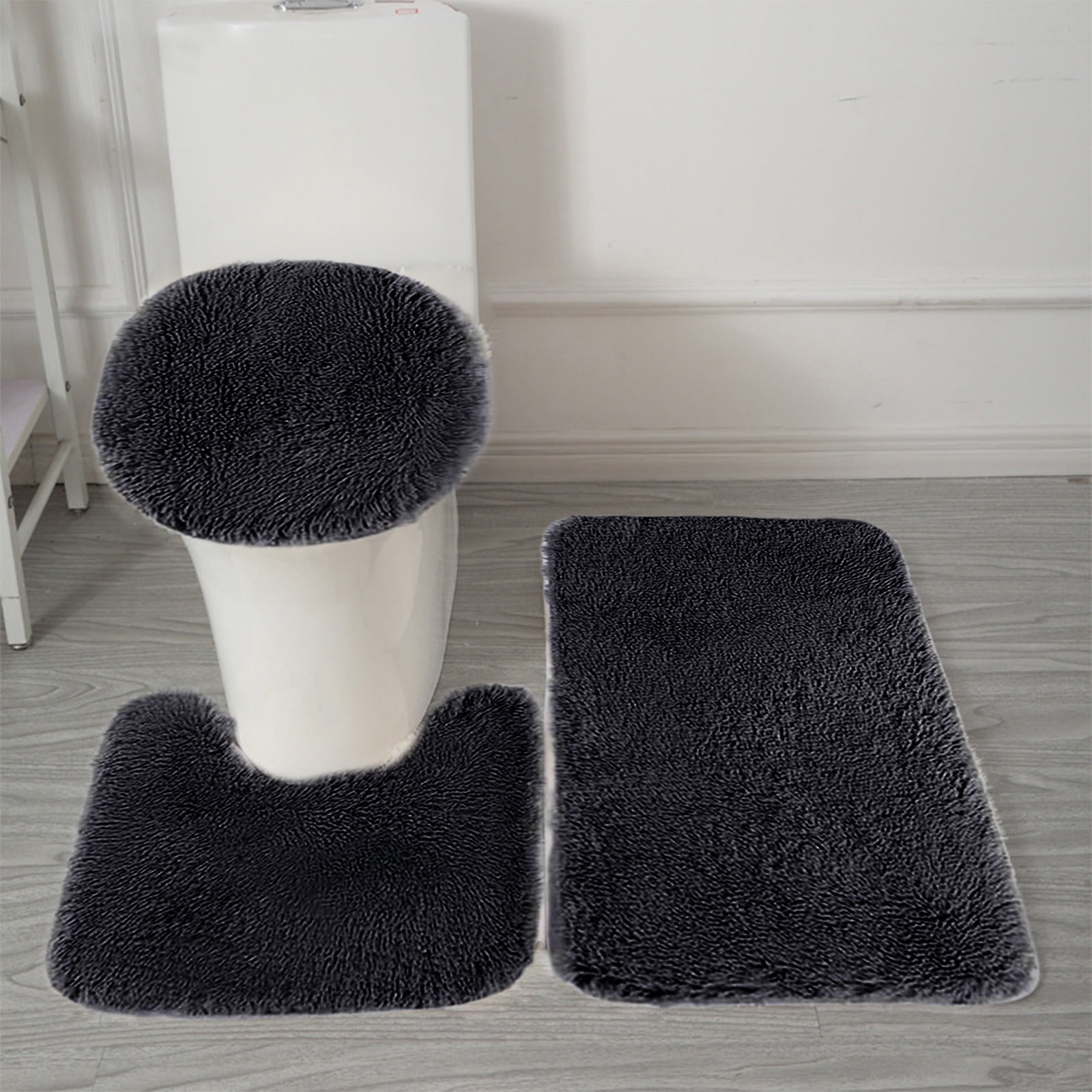 PALIFEUR Bathroom Rugs Sets, Non-Slip Bath Mat Set 3 Piece, Soft Comfortable Washable Bathroom Mat Set, Quicker Dry Bathroom Rug with Toilet Rug Black - Image 1