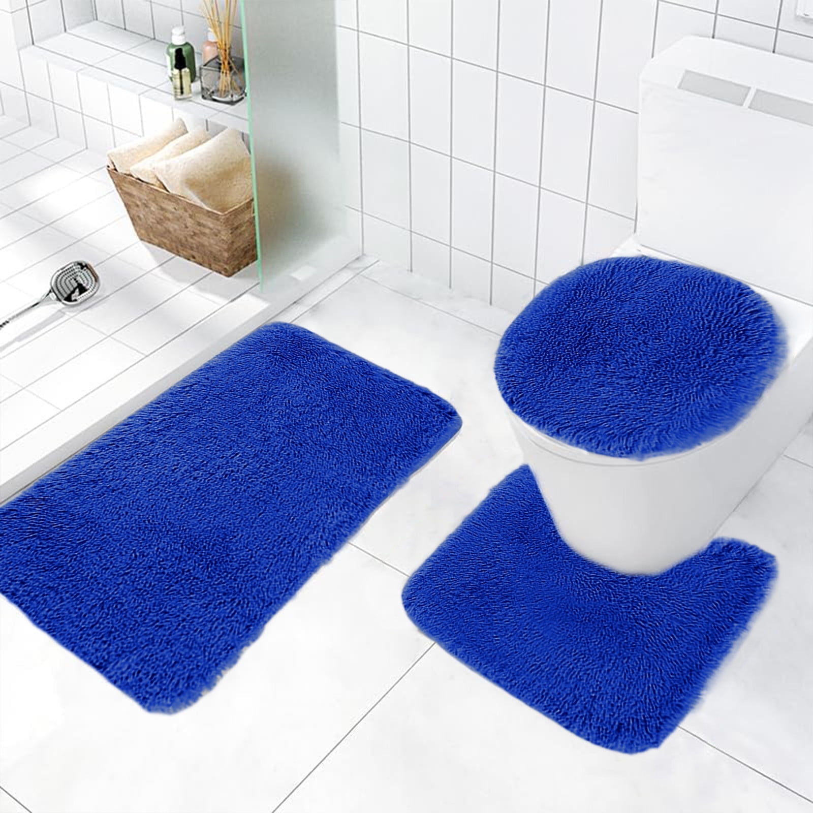 PALIFEUR Bathroom Rugs Sets, Non-Slip Bath Mat Set 3 Piece, Soft Comfortable Washable Bathroom Mat Set, Quicker Dry Bathroom Rug with Toilet Rug Blue - Image 5