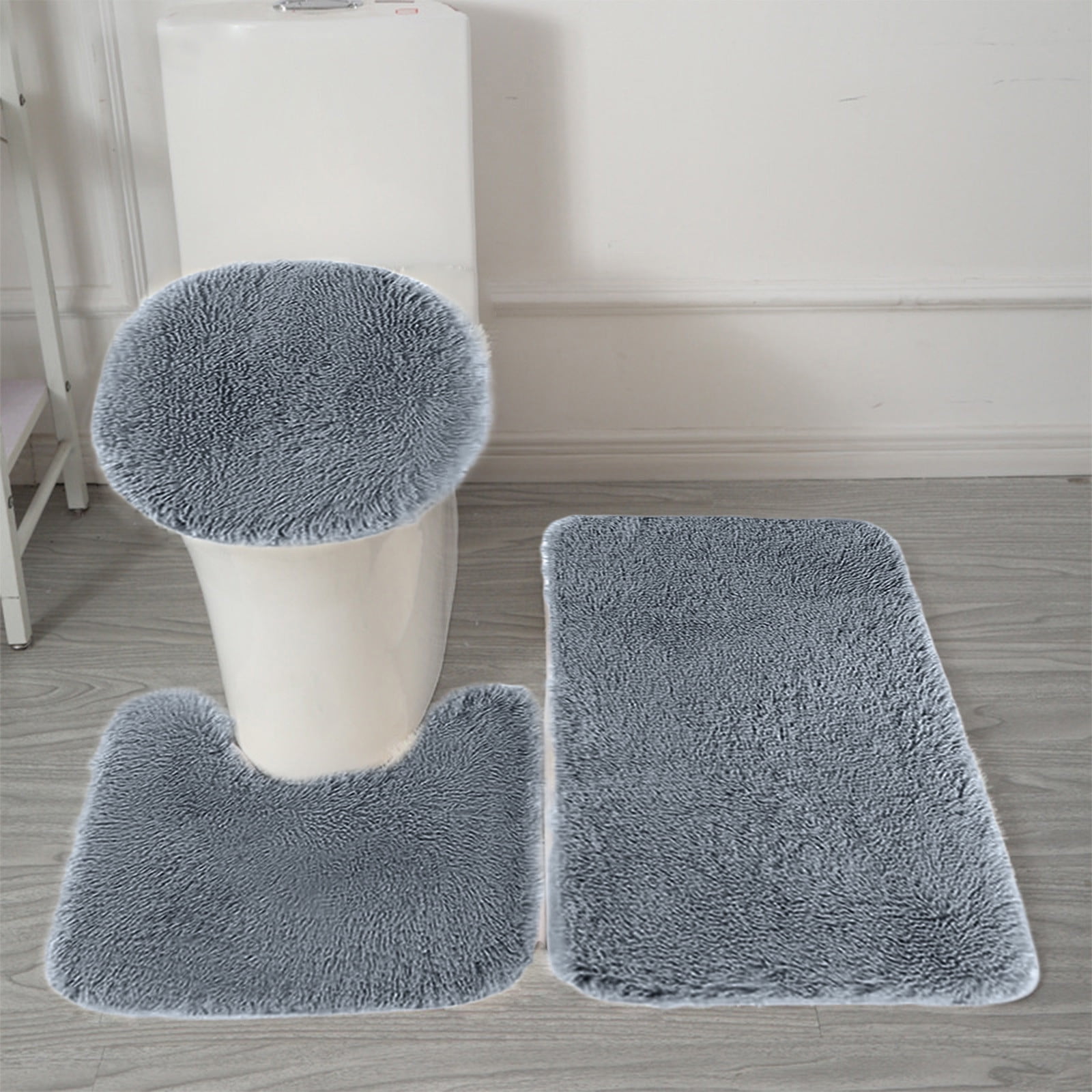 PALIFEUR Bathroom Rugs Sets, Non-Slip Bath Mat Set 3 Piece, Soft Comfortable Washable Bathroom Mat Set, Quicker Dry Bathroom Rug with Toilet Rug Dark Gray - Image 1