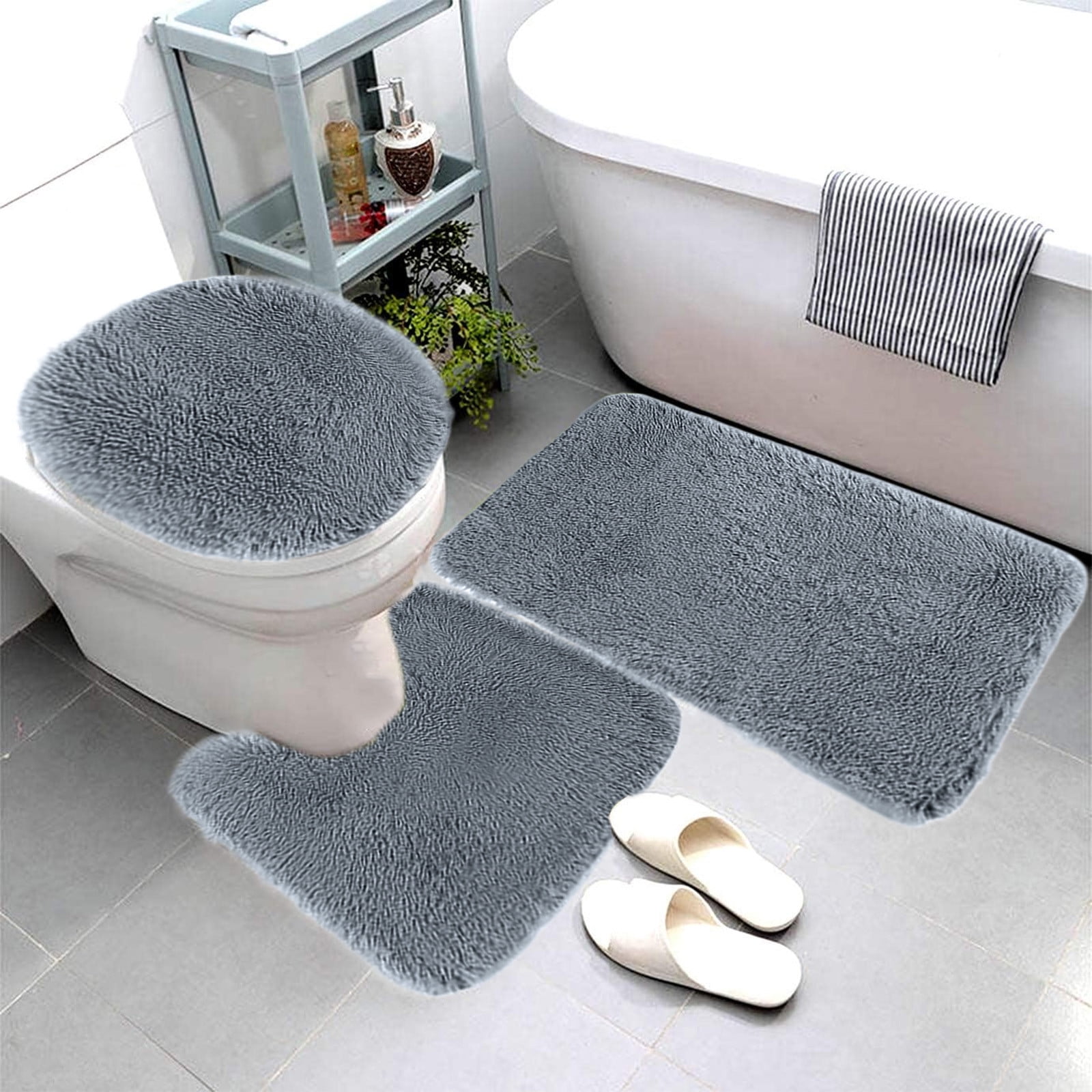PALIFEUR Bathroom Rugs Sets, Non-Slip Bath Mat Set 3 Piece, Soft Comfortable Washable Bathroom Mat Set, Quicker Dry Bathroom Rug with Toilet Rug Dark Gray - Image 5