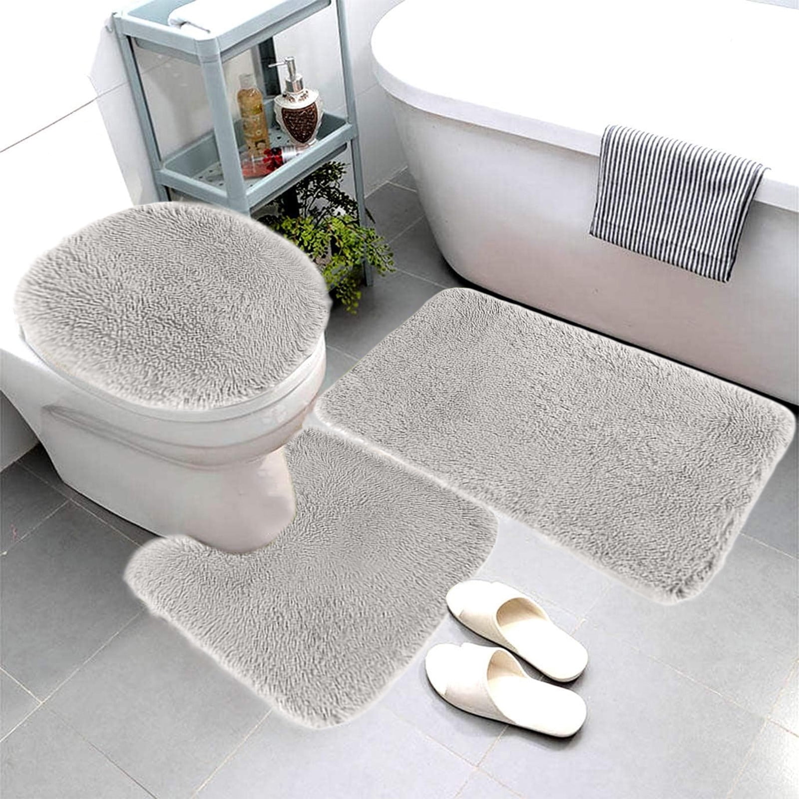 PALIFEUR Bathroom Rugs Sets, Non-Slip Bath Mat Set 3 Piece, Soft Comfortable Washable Bathroom Mat Set, Quicker Dry Bathroom Rug with Toilet Rug Gray - Image 5