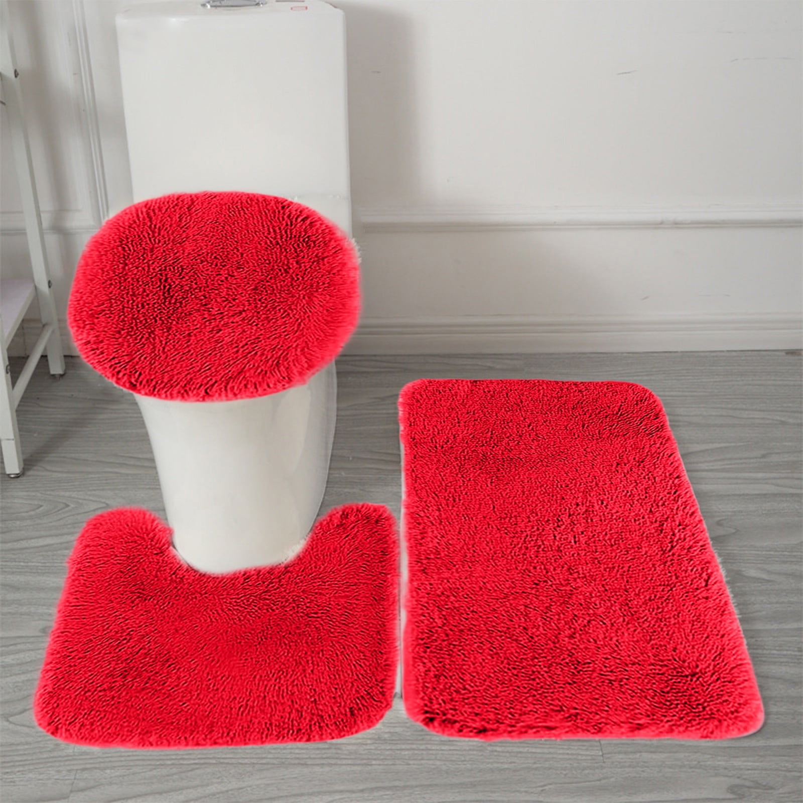 PALIFEUR Bathroom Rugs Sets, Non-Slip Bath Mat Set 3 Piece, Soft Comfortable Washable Bathroom Mat Set, Quicker Dry Bathroom Rug with Toilet Rug Red - Image 1