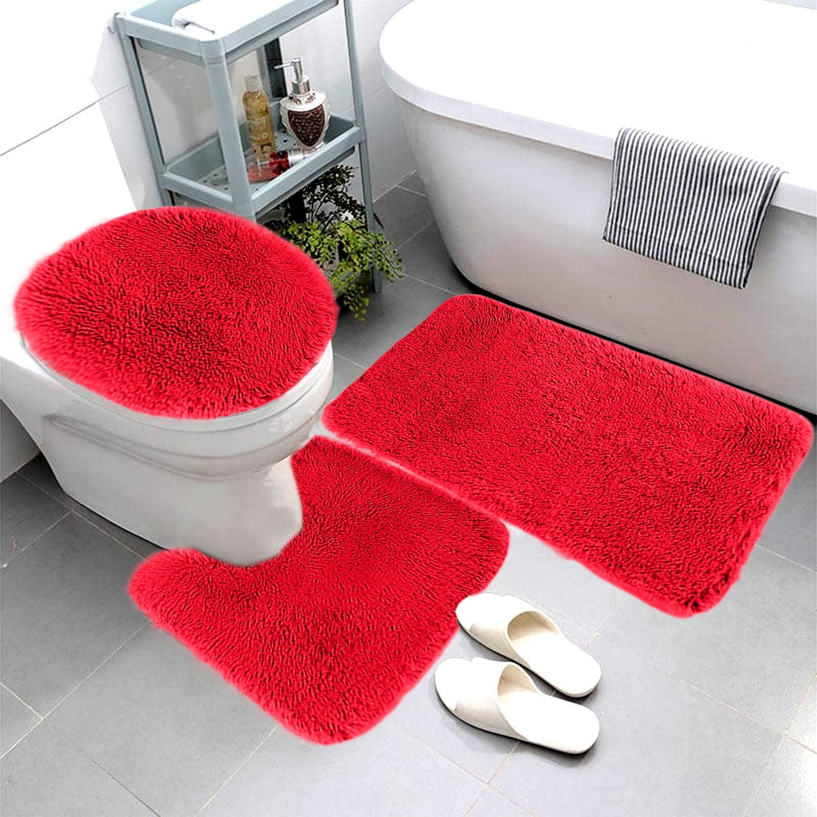 PALIFEUR Bathroom Rugs Sets, Non-Slip Bath Mat Set 3 Piece, Soft Comfortable Washable Bathroom Mat Set, Quicker Dry Bathroom Rug with Toilet Rug Red - Image 5