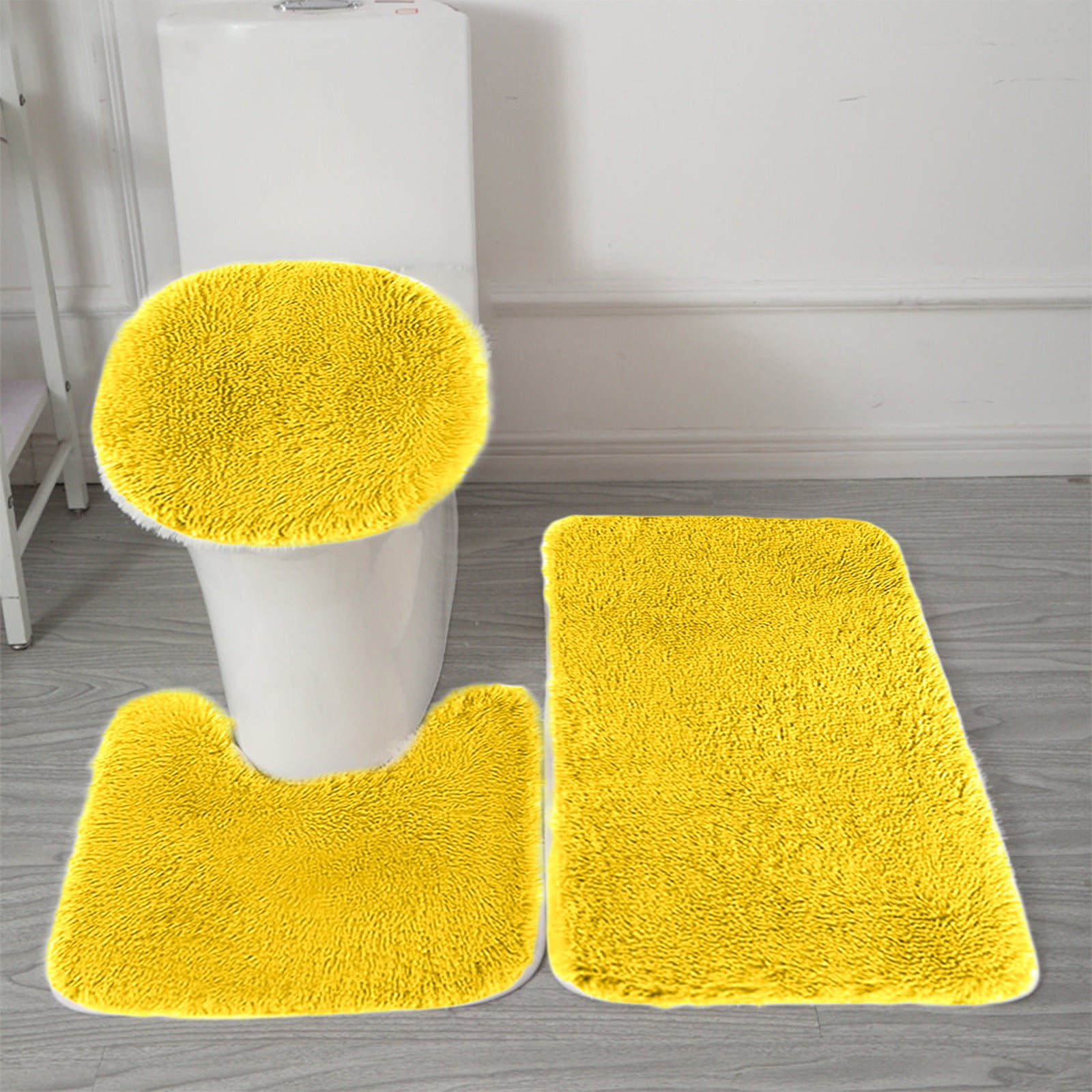 PALIFEUR Bathroom Rugs Sets, Non-Slip Bath Mat Set 3 Piece, Soft Comfortable Washable Bathroom Mat Set, Quicker Dry Bathroom Rug with Toilet Rug Yellow - Image 1