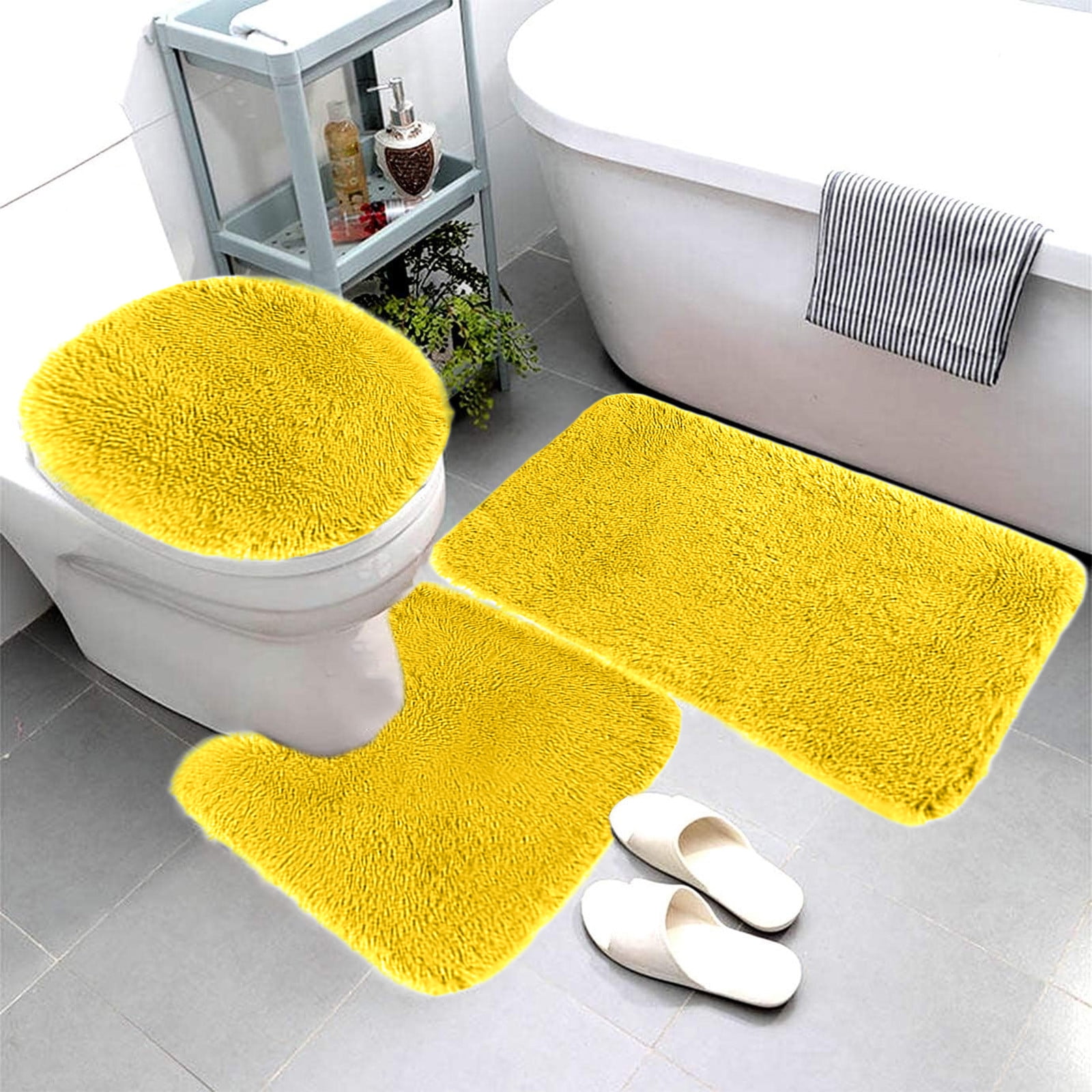 PALIFEUR Bathroom Rugs Sets, Non-Slip Bath Mat Set 3 Piece, Soft Comfortable Washable Bathroom Mat Set, Quicker Dry Bathroom Rug with Toilet Rug Yellow - Image 5