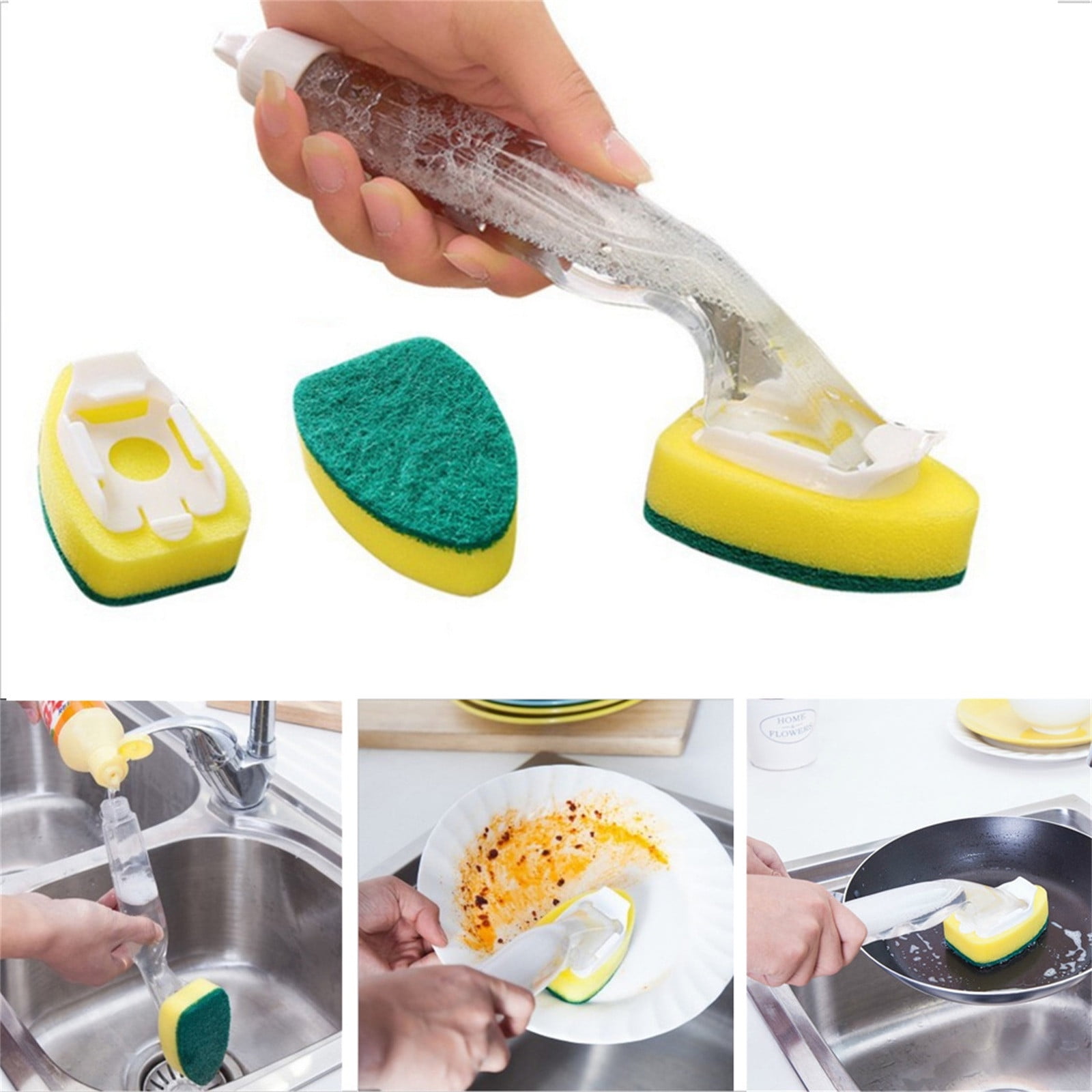 PALIFEUR Non-Scratch Dish wand, Scrubber for Cleaning Kitchen, Bathroom, Household, Dish Scrubber Safe for Non-Stick Cookware, DishWand, Sponge Wand, Dish Sponge with Handle white - Image 1