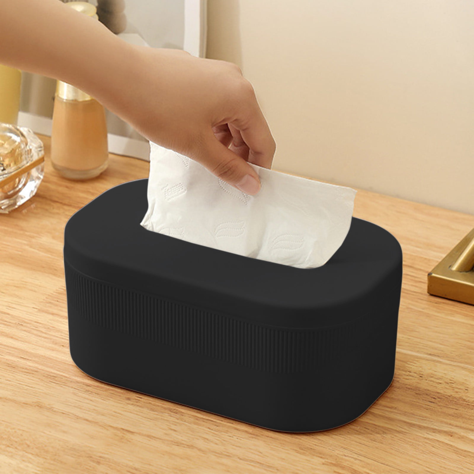 PALIFEUR Tissue Box Cover Rectangle, Extremely Austere Napkin Facial Tissue Holder, Convenience Kleenex Box Covers for Bathroom Toilet Bedroom Living Room Table Desk Office #1_Black - Image 2