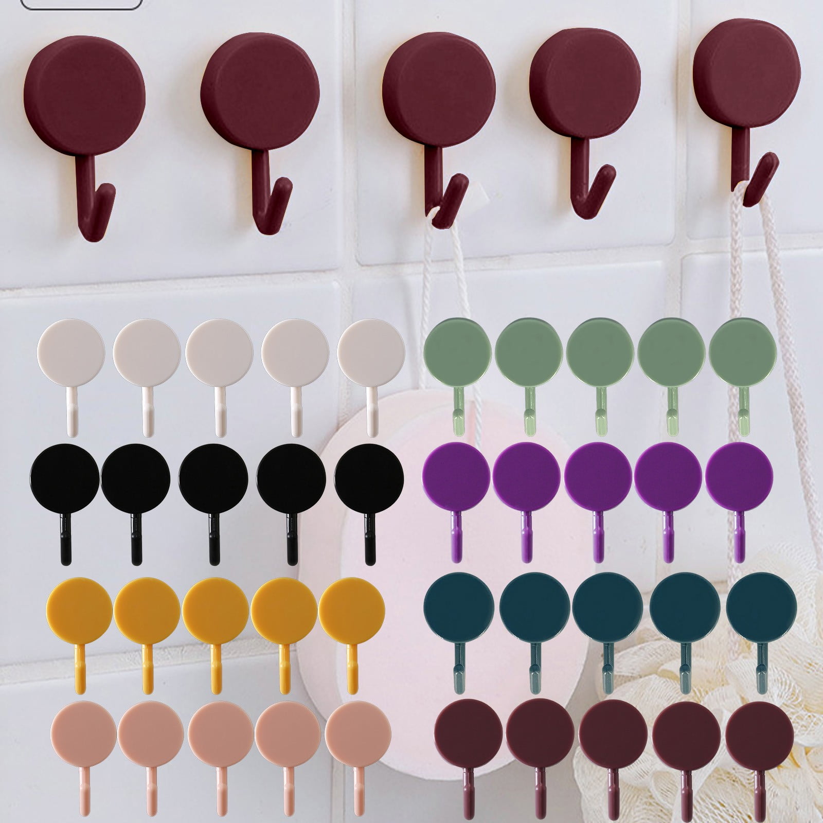 Clearance! PALIFEUR 12 Pcs Wall Hooks for Hanging, Circle Heavy Duty Hook, Self Adhesive Waterproof Transparent Towel Hooks, Adhesive Hooks for Bathroom Kitchen Home Wall Black - Image 1