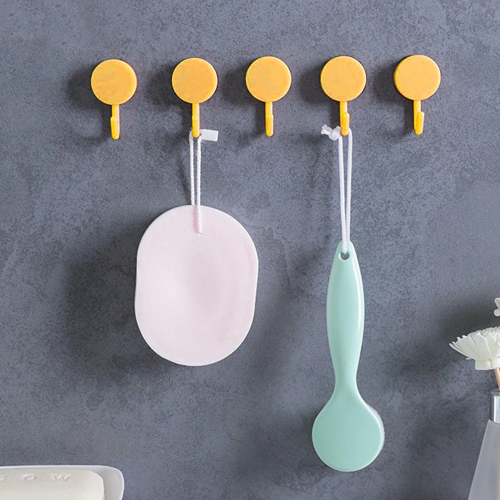 Clearance! PALIFEUR 12 Pcs Wall Hooks for Hanging, Circle Heavy Duty Hook, Self Adhesive Waterproof Transparent Towel Hooks, Adhesive Hooks for Bathroom Kitchen Home Wall Yellow - Image 5