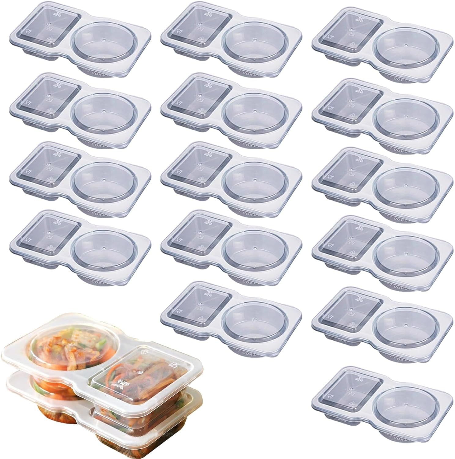 PALIFEUR 5 PCS Snack Containers Disposable Double Compartment Plastic Container, Reusable Snack Containers with Lids Travel Mini Snack Pack Containers for Condiments, Candy, Dip 10pc - Image 1