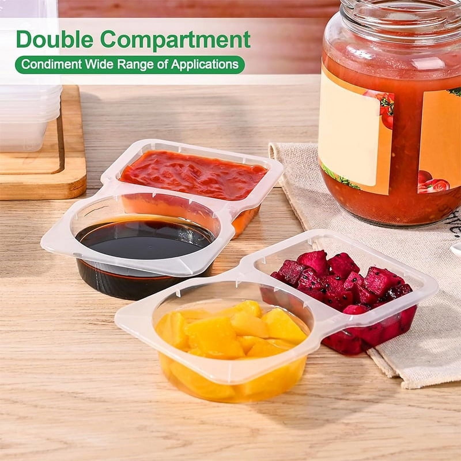 PALIFEUR 5 PCS Snack Containers Disposable Double Compartment Plastic Container, Reusable Snack Containers with Lids Travel Mini Snack Pack Containers for Condiments, Candy, Dip 20pc - Image 3