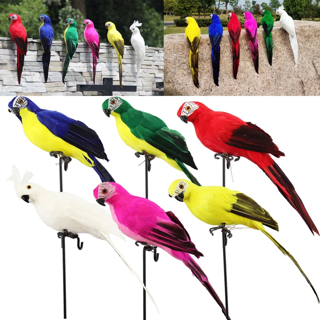 PALIFEUR Fake Parrot, 10 x 0.4 Inch Realistic Artificial Birds Model, Fade Birds for Garden Patio Yard Lawns Tropical Tree Wall, Decorative Birds Pink - Image 1