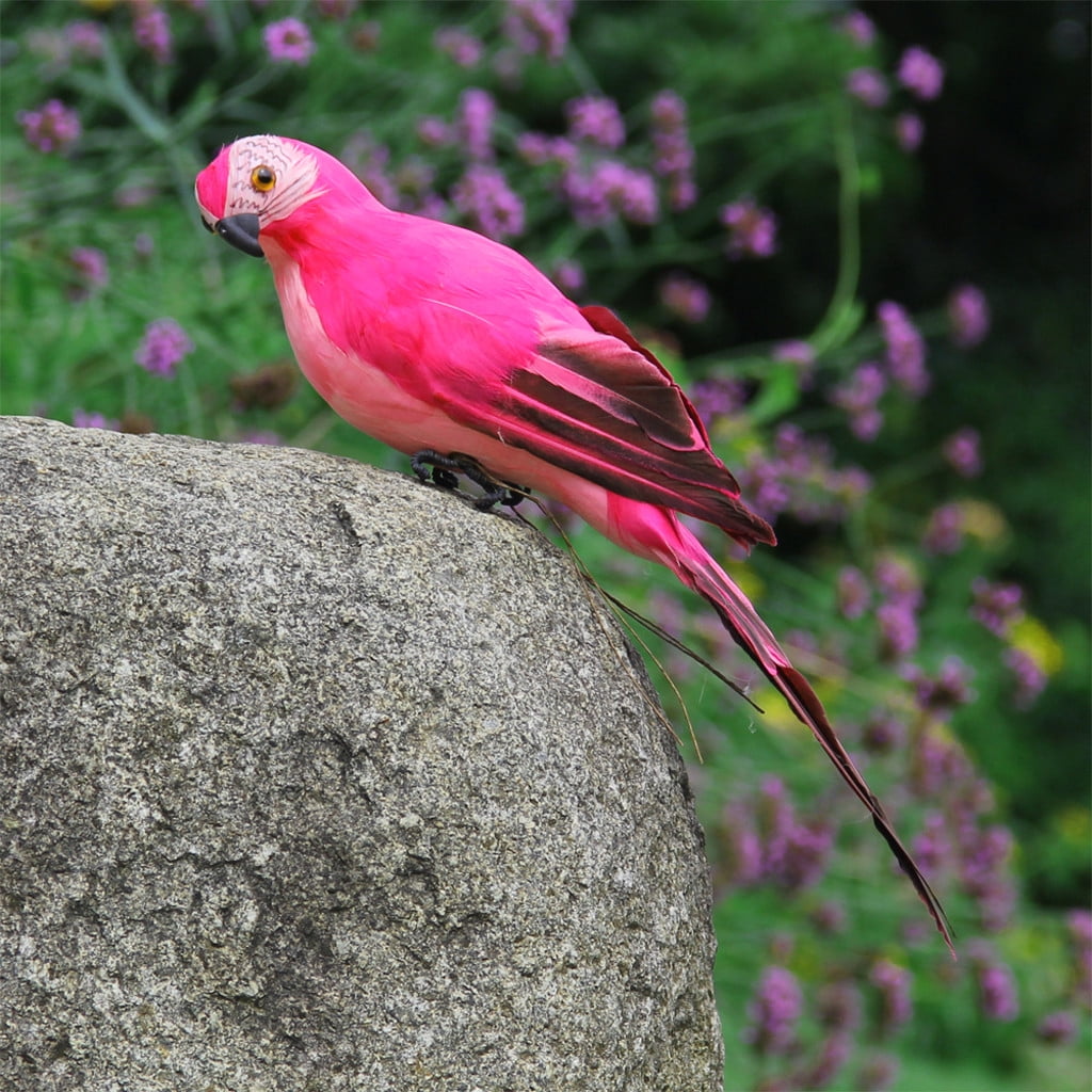 PALIFEUR Fake Parrot, 10 x 0.4 Inch Realistic Artificial Birds Model, Fade Birds for Garden Patio Yard Lawns Tropical Tree Wall, Decorative Birds Pink - Image 4