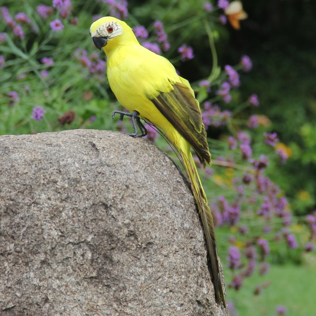PALIFEUR Fake Parrot, 10 x 0.4 Inch Realistic Artificial Birds Model, Fade Birds for Garden Patio Yard Lawns Tropical Tree Wall, Decorative Birds Yellow - Image 5