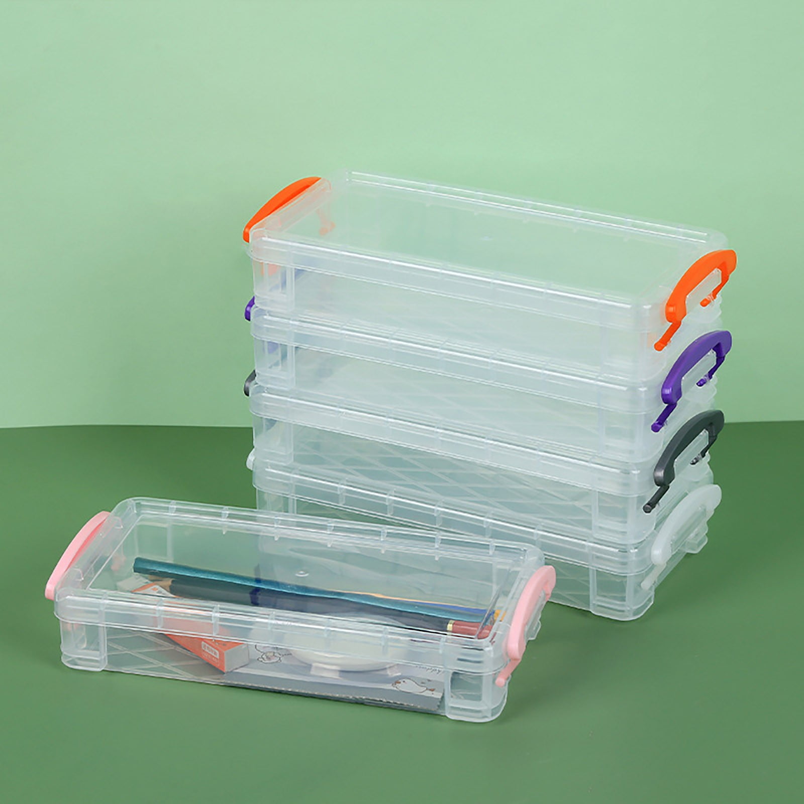 Tyidzon Plastic Pencil Case, Large Capacity Clear Pencil Box, Crayon Marker Box with Snap-Tight Lid, Plastic Pencil Cases, Pencil Box, Crayon Box Storage Purple - Image 1