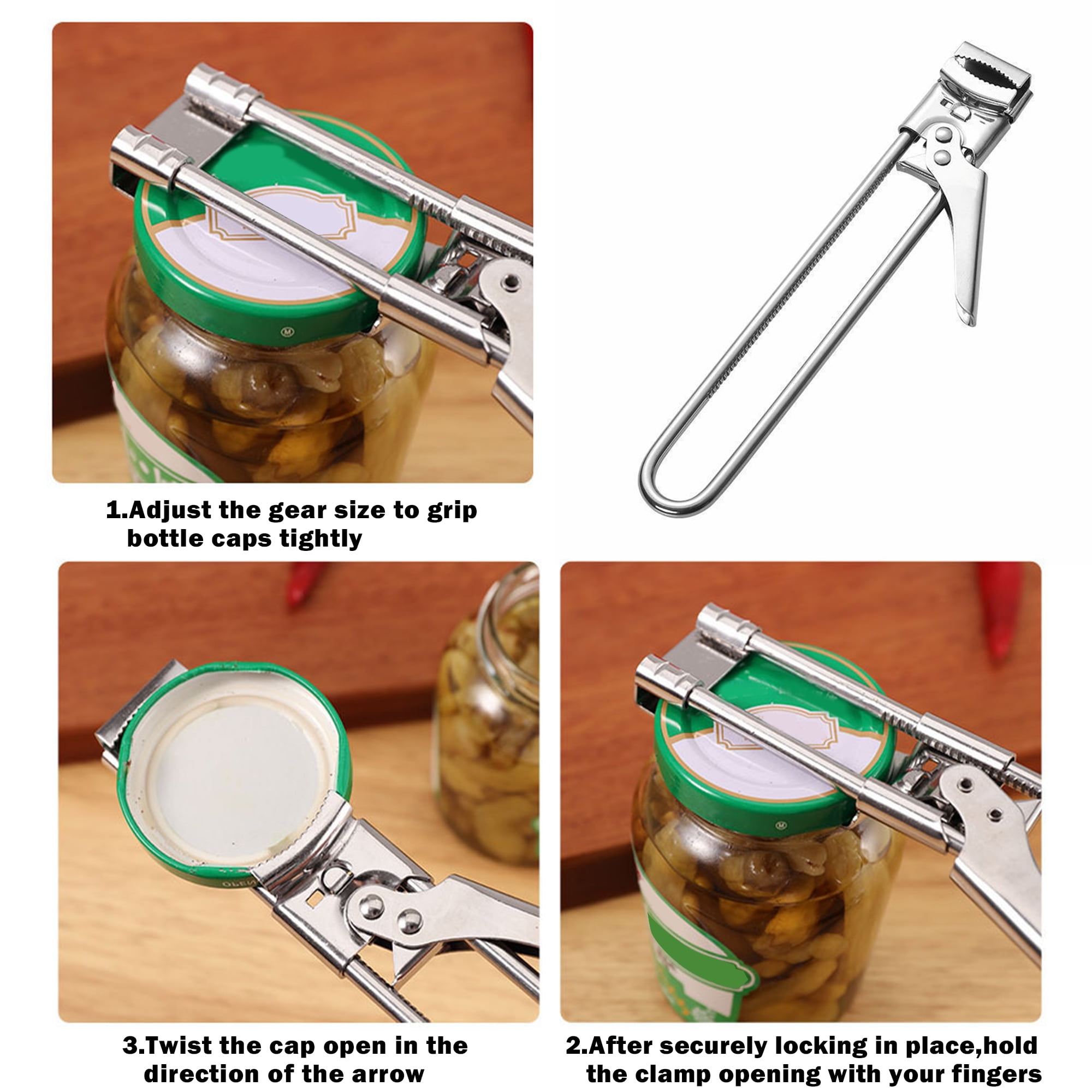 1 Counts Jar Opener for Weak Hands, Multifunctional Adjustable Can Opener, Stainless Steel Jar Lid Opener Bottle Opener Tool for Seniors with Arthritis, Manual Jar Gripper for Kitchen - Image 3