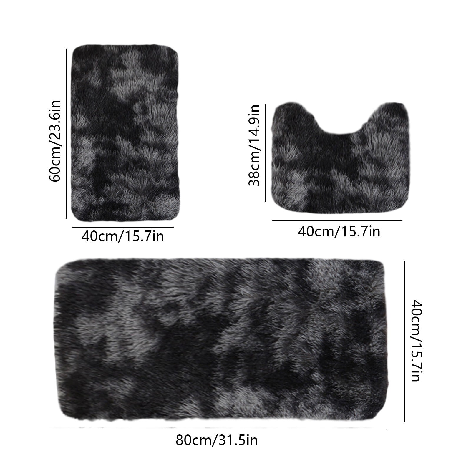 Tyidzon 5Pc Bath Mats for Bathroom, Quick-Dry Bathroom Rugs Sets Washable Non-Slip Bath Mat Ultra Soft Absorbent with U-Shaped Toilet for Bathroom, Tub, Shower, Gray 01-Black - Image 3