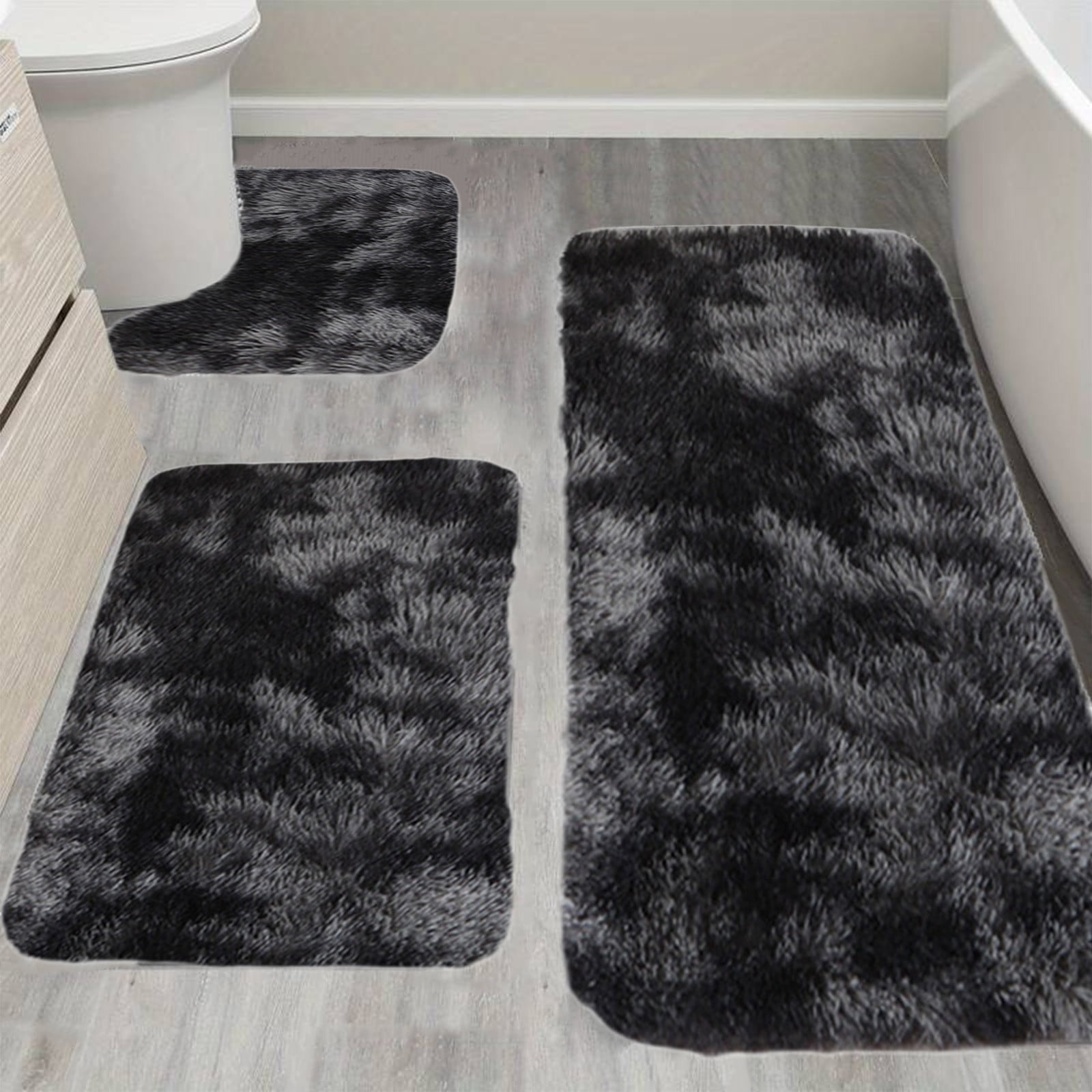 Tyidzon 5Pc Bath Mats for Bathroom, Quick-Dry Bathroom Rugs Sets Washable Non-Slip Bath Mat Ultra Soft Absorbent with U-Shaped Toilet for Bathroom, Tub, Shower, Gray 01-Black - Image 5