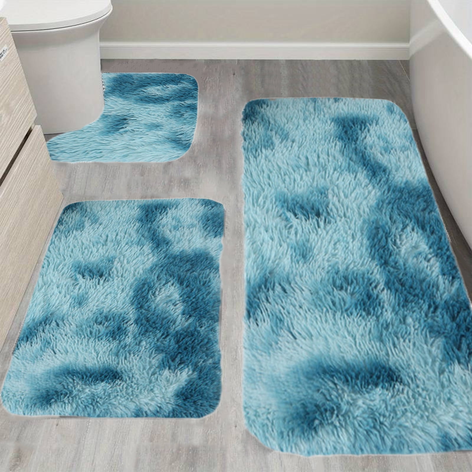 Tyidzon 5Pc Bath Mats for Bathroom, Quick-Dry Bathroom Rugs Sets Washable Non-Slip Bath Mat Ultra Soft Absorbent with U-Shaped Toilet for Bathroom, Tub, Shower, Gray 01-Blue - Image 5