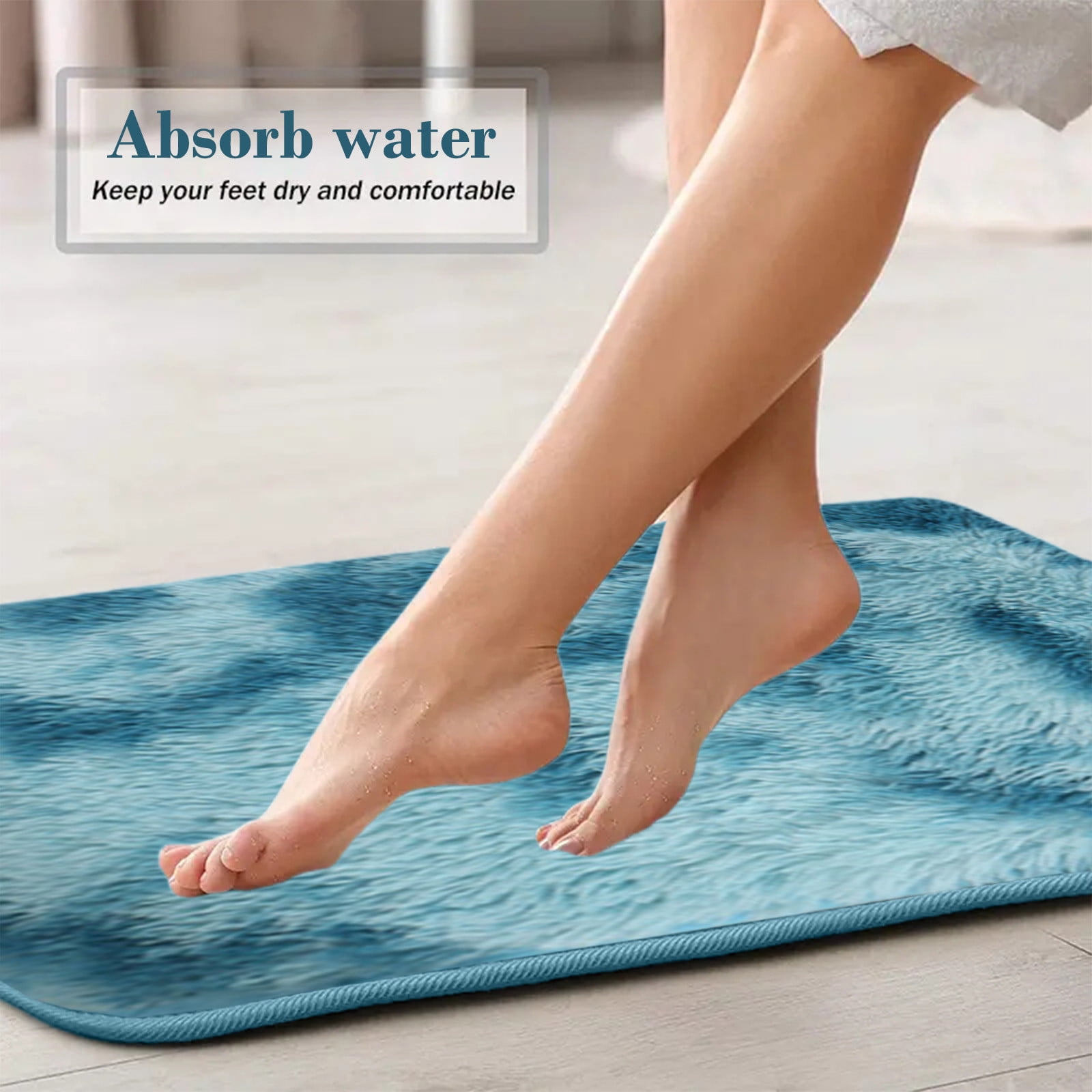 Tyidzon 5Pc Bath Mats for Bathroom, Quick-Dry Bathroom Rugs Sets Washable Non-Slip Bath Mat Ultra Soft Absorbent with U-Shaped Toilet for Bathroom, Tub, Shower, Gray 01-Blue - Image 6