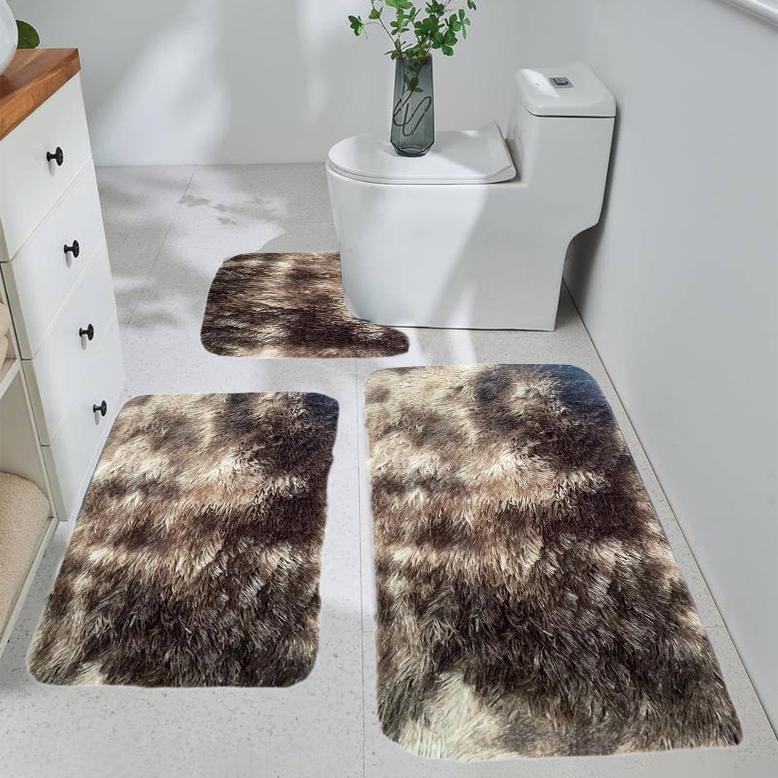 Tyidzon 5Pc Bath Mats for Bathroom, Quick-Dry Bathroom Rugs Sets Washable Non-Slip Bath Mat Ultra Soft Absorbent with U-Shaped Toilet for Bathroom, Tub, Shower, Gray 01-Brown - Image 2