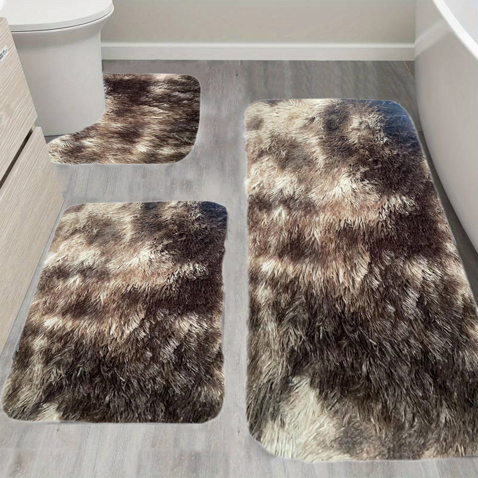 Tyidzon 5Pc Bath Mats for Bathroom, Quick-Dry Bathroom Rugs Sets Washable Non-Slip Bath Mat Ultra Soft Absorbent with U-Shaped Toilet for Bathroom, Tub, Shower, Gray 01-Brown - Image 5