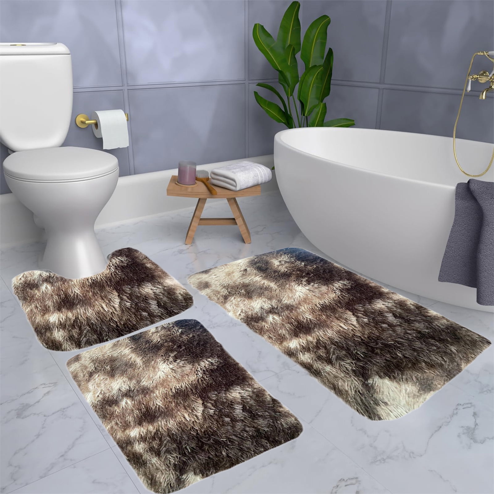 Tyidzon 5Pc Bath Mats for Bathroom, Quick-Dry Bathroom Rugs Sets Washable Non-Slip Bath Mat Ultra Soft Absorbent with U-Shaped Toilet for Bathroom, Tub, Shower, Gray 01-Brown - Image 7
