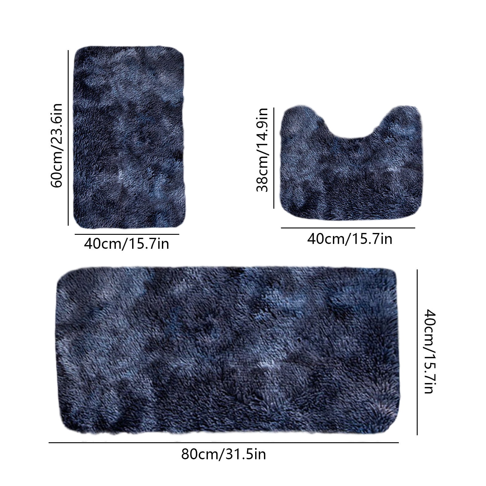 Tyidzon 5Pc Bath Mats for Bathroom, Quick-Dry Bathroom Rugs Sets Washable Non-Slip Bath Mat Ultra Soft Absorbent with U-Shaped Toilet for Bathroom, Tub, Shower, Gray 01-Dark Blue - Image 3
